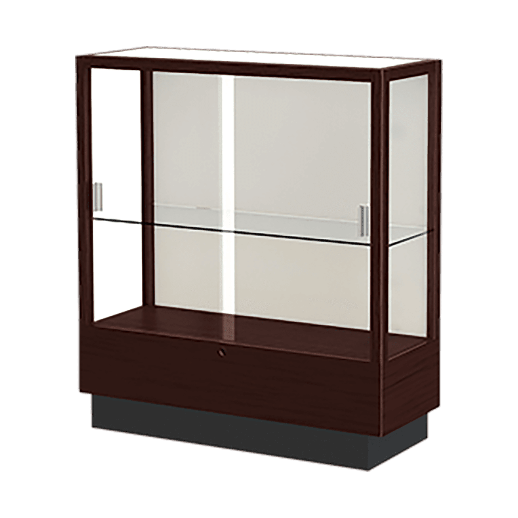 40"H x 36"W x 14"D Java Hardwood, Plaque Fabric Back, Heritage Wood Display Case