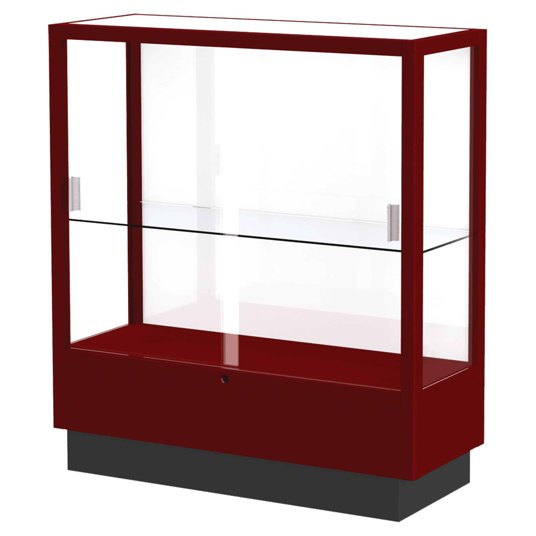 40"H x 36"W x 14"D Cordovan Hardwood, White Back, Heritage Wood Display Case