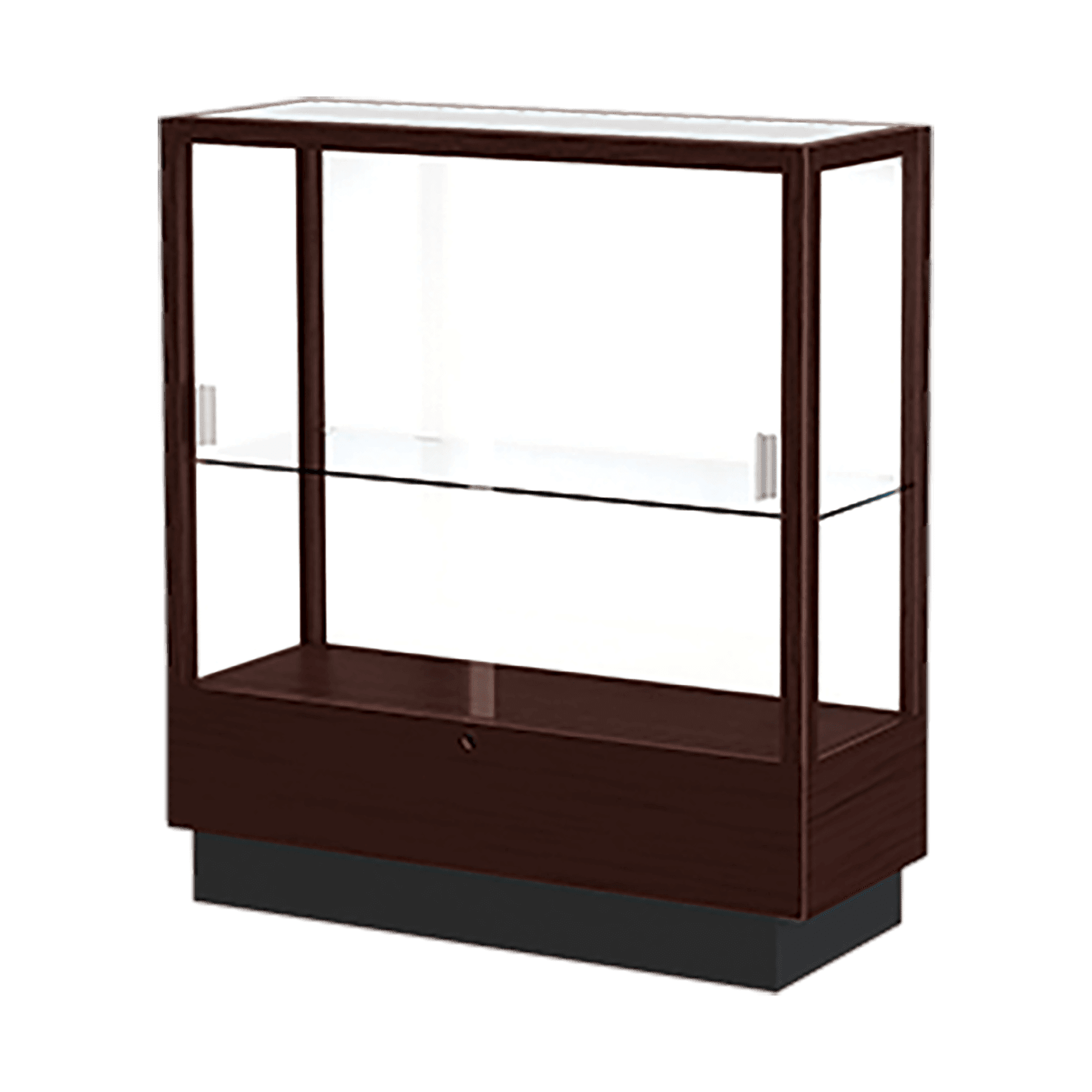 40"H x 36"W x 14"D Java Hardwood, White Back, Heritage Wood Display Case