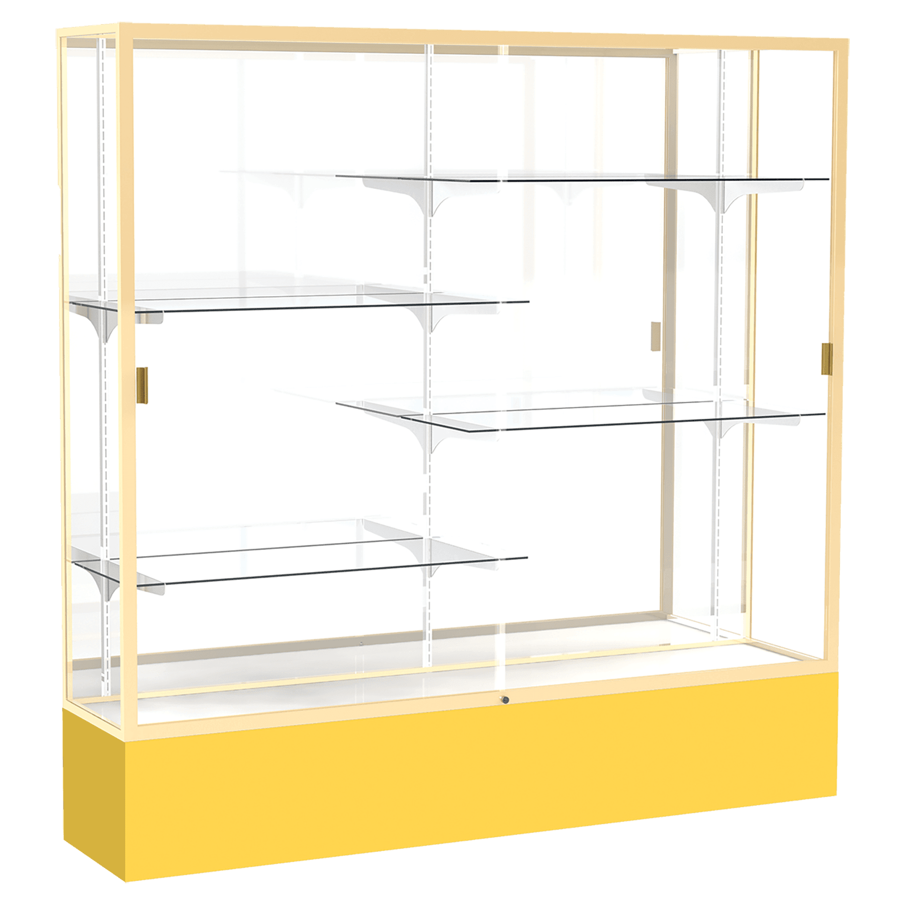 72"H x 72"W x 16"D Goldenrod Laminate Finish, Mirror Back, Champagne Aluminum Frame, Spirit Display Case