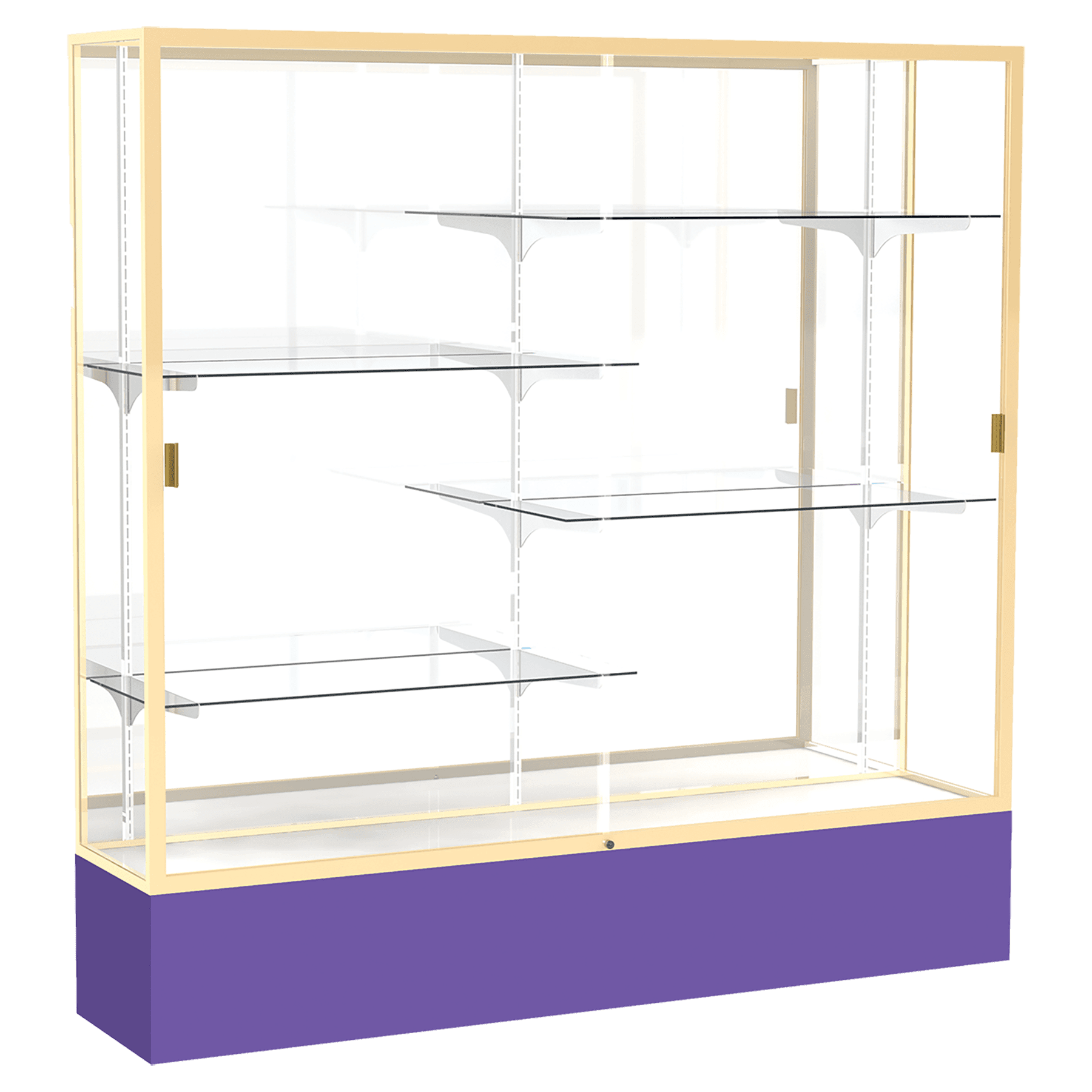 72"H x 72"W x 16"D Purple Laminate Finish, Mirror Back, Champagne Aluminum Frame, Spirit Display Case