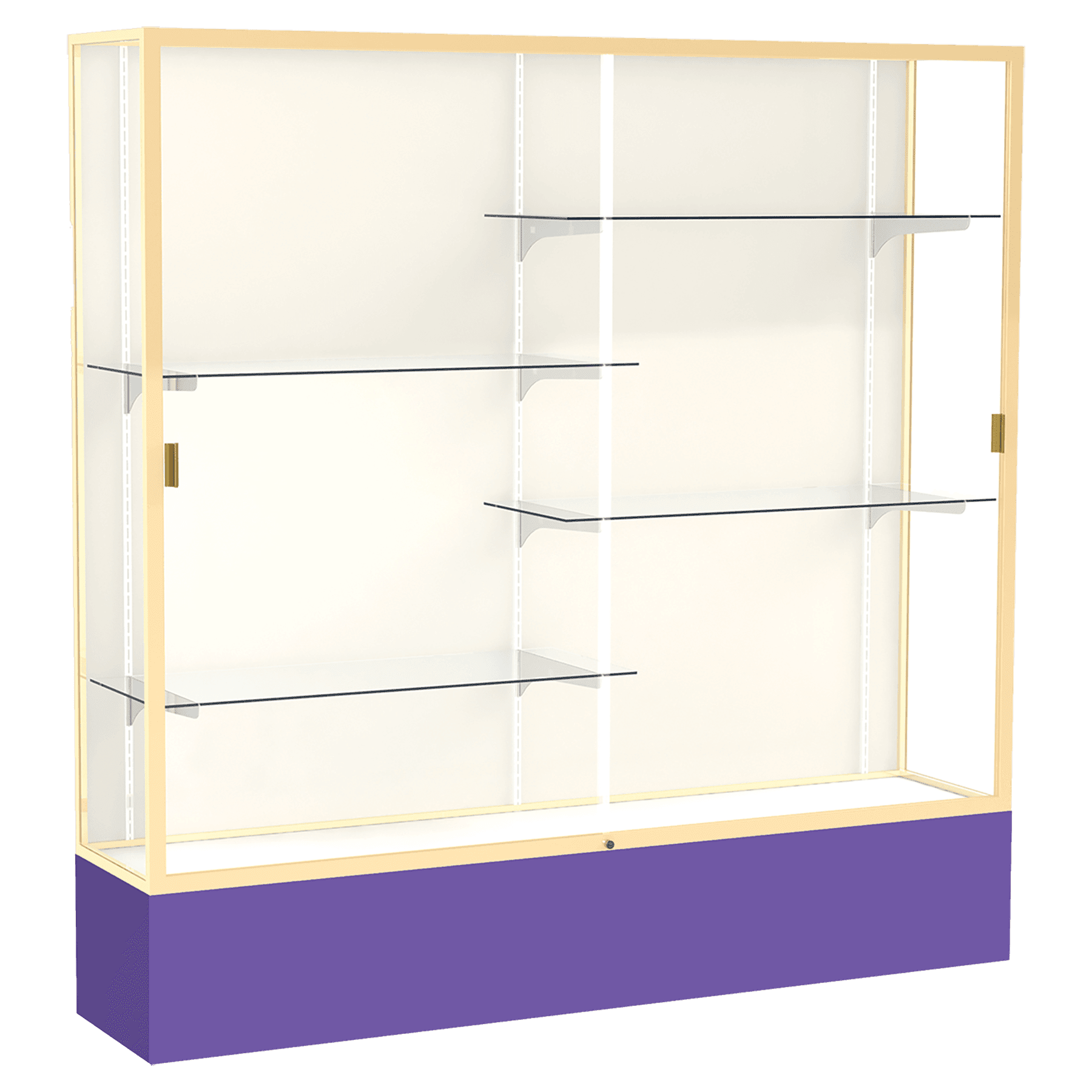 72"H x 72"W x 16"D Purple Laminate Finish, Plaque Fabric Back, Champagne Aluminum Frame, Spirit Display Case
