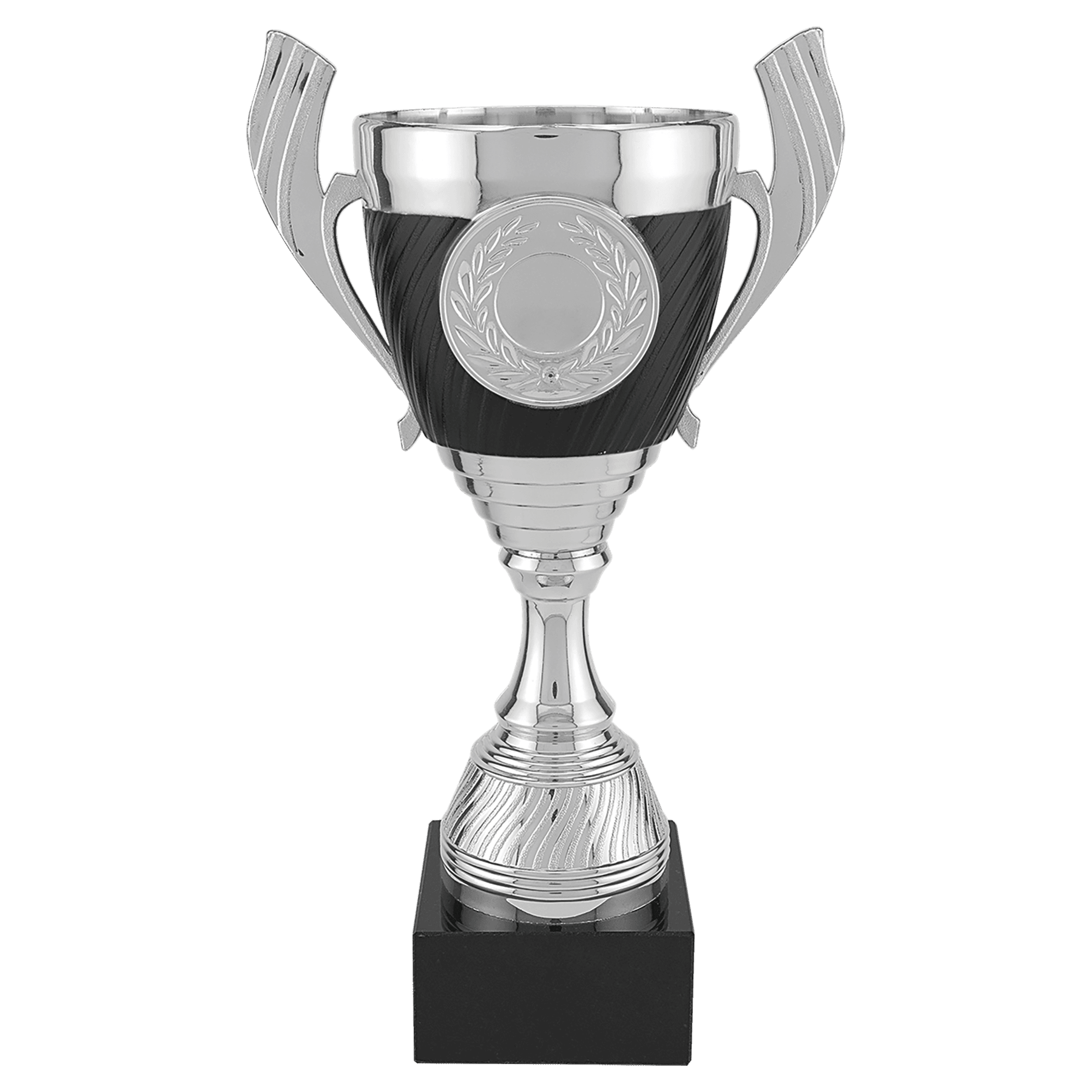 10 3/4" Silver with Black Completed Plastic Cup Trophy with Black Marble Base