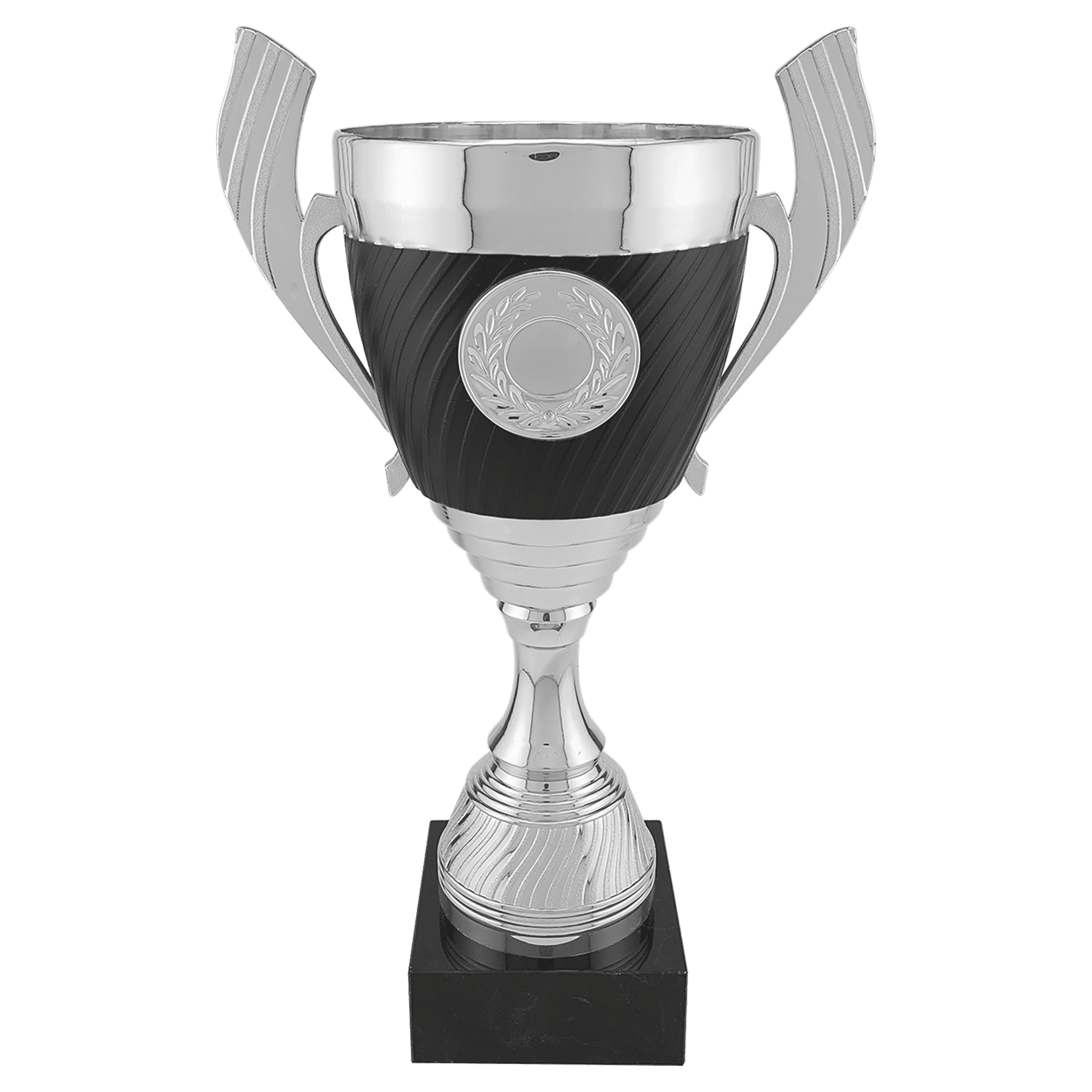 14 1/4" Silver with Black Completed Plastic Cup Trophy with Black Marble Base