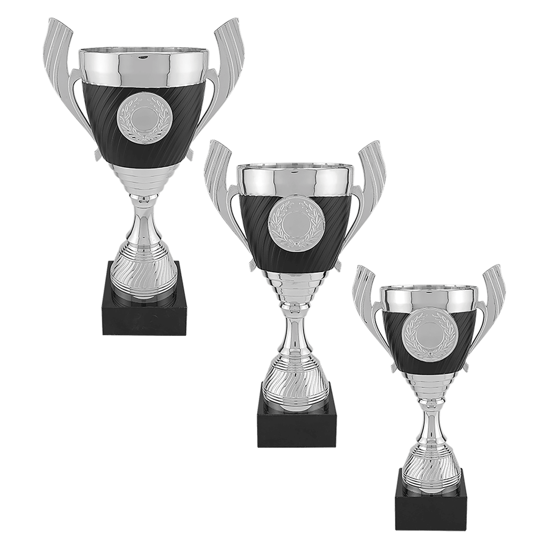 Silver with Black Completed Plastic Cup Trophy with Black Marble Base Sample Set