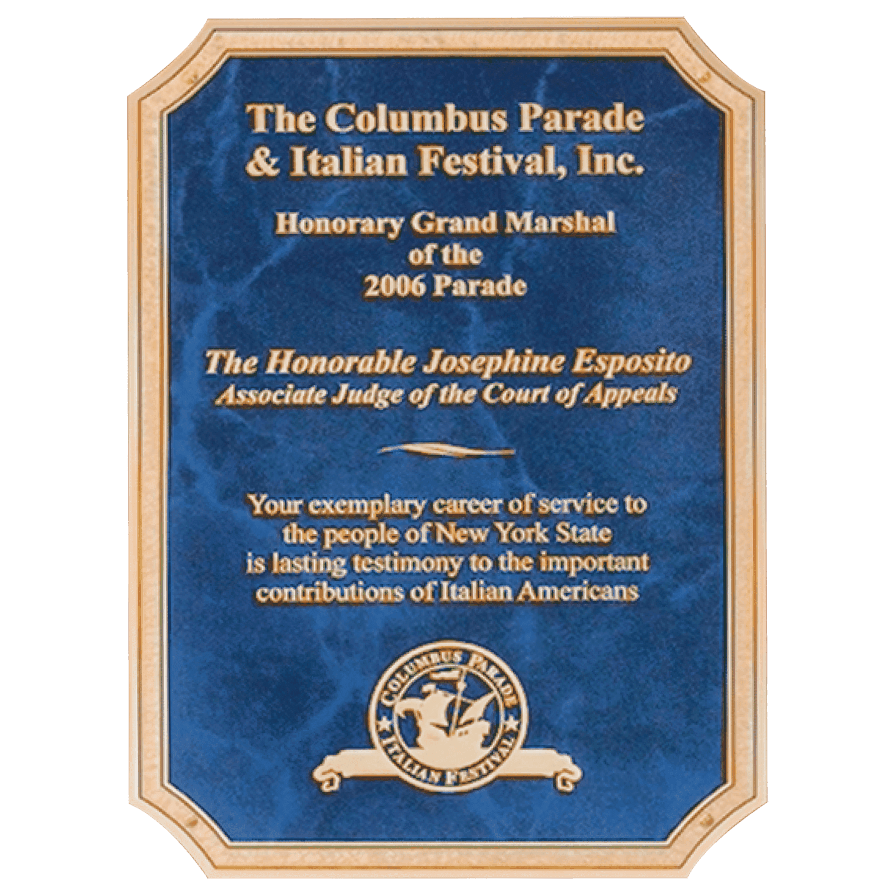 7" x 10" Sapphire Marble Brass Plated Steel Plate with Four Holes, Notched Corners, and Florentine Design Border