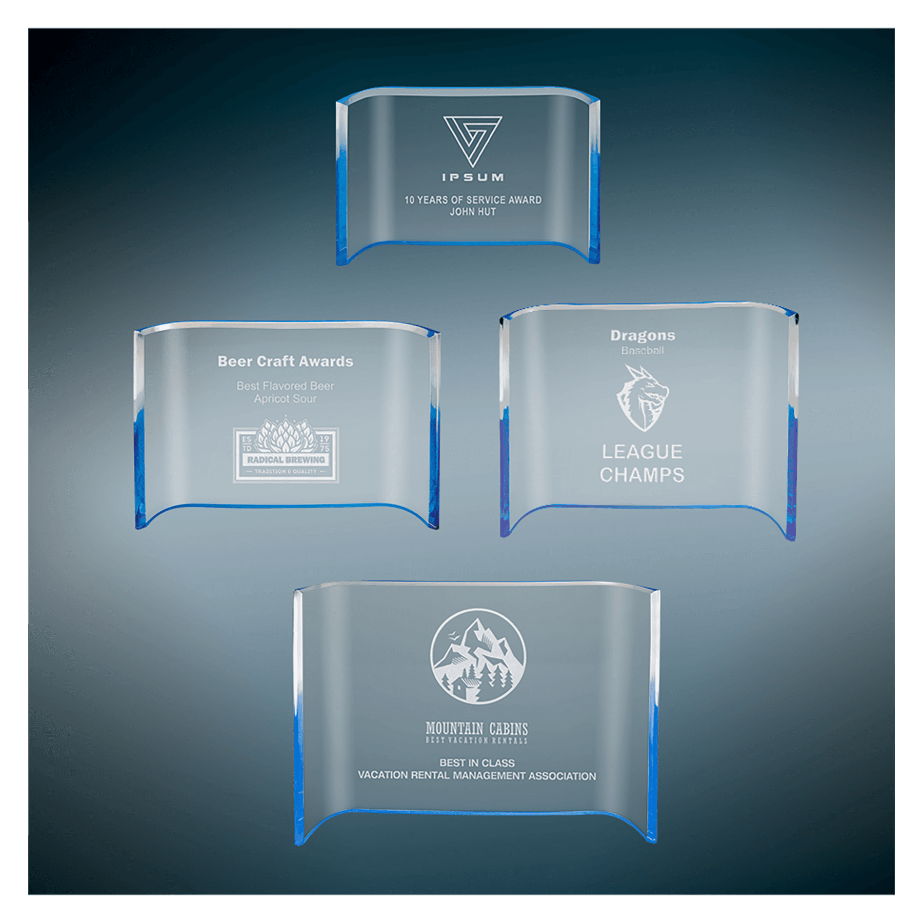 Blue Crescent Acrylic Blank Sample Set