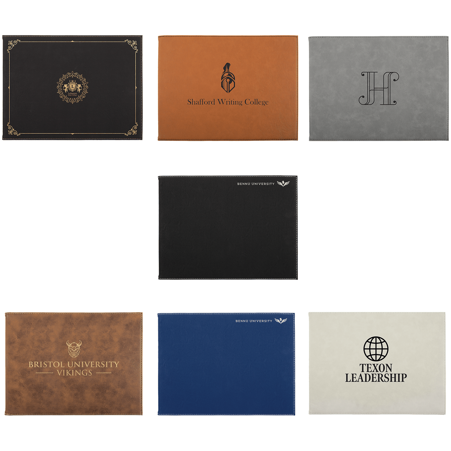 9" x 12" Laserable Leatherette Certificate Holder Sample Set