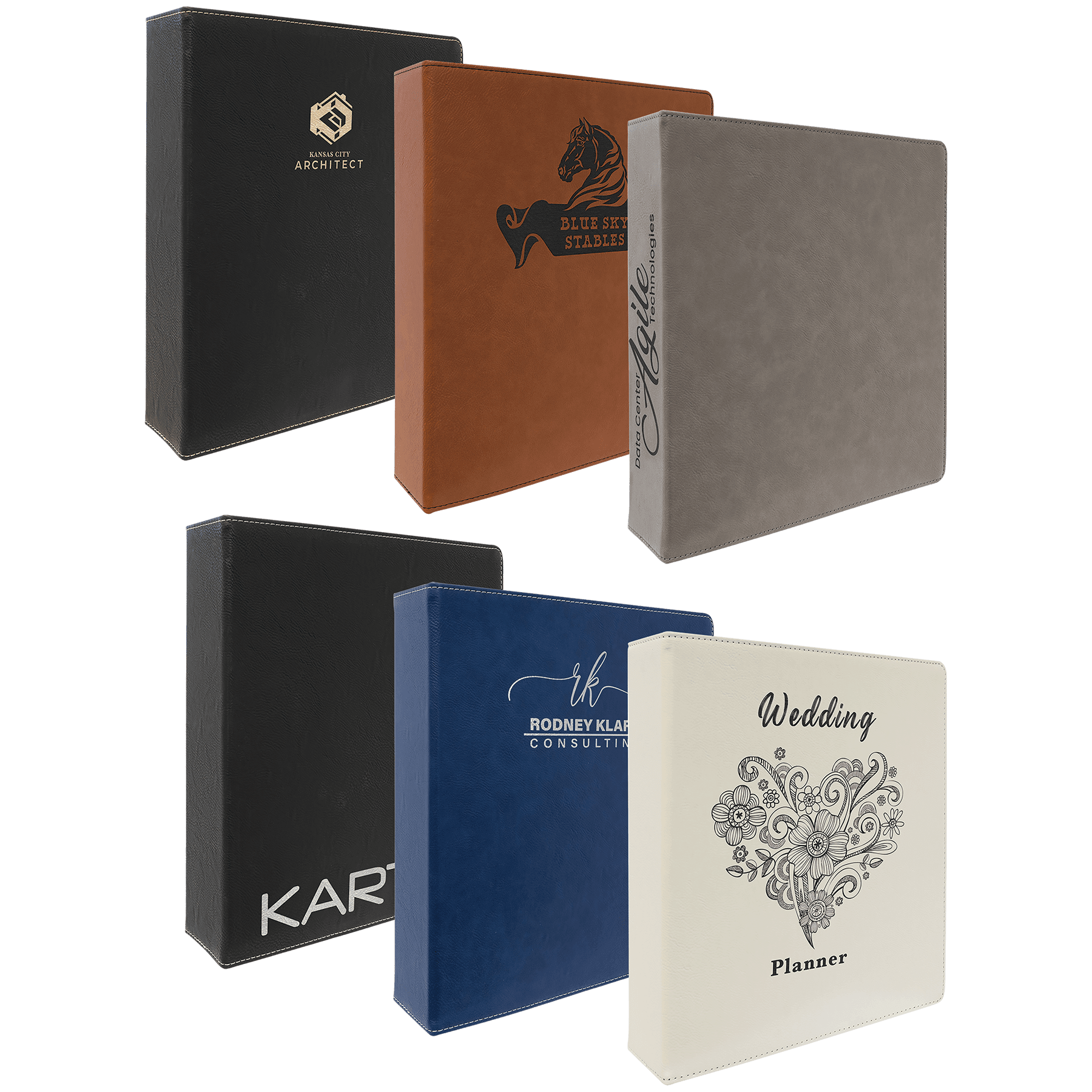 11" x 11 1/2" Laserable Leatherette 3 Ring Binder with 2" Slant D Rings    Sample Set