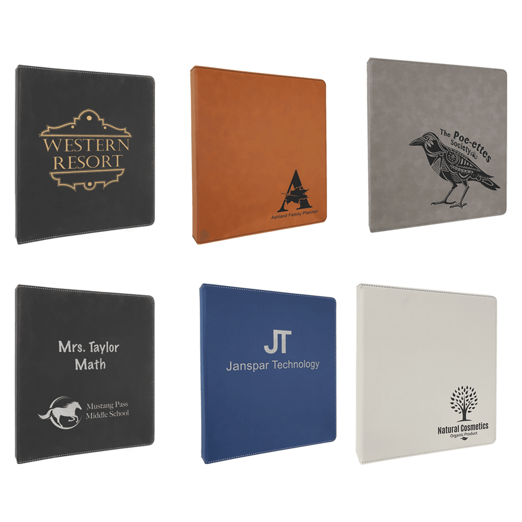 10 1/2" x 11 1/2" Laserable Leatherette 3 Ring Binder with 1" Slant D RingsSample Set