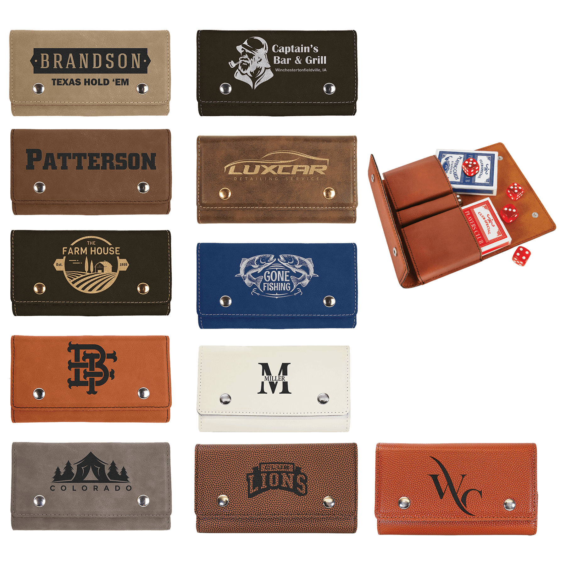 Laserable Leatherette Card & Dice Set Sample Set