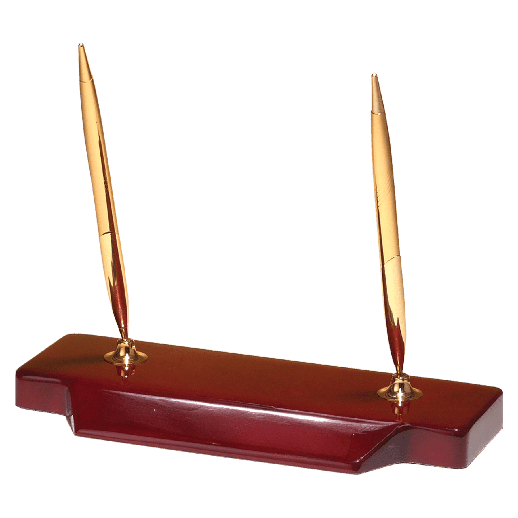3 3/4" x 9" Double Gold-Tone Pen Set on Rosewood Piano Finish Base/No Plate