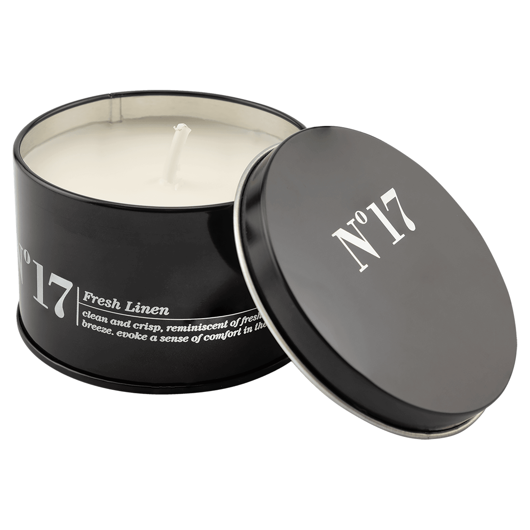 5.3 oz. Crisp Linen Candle in a Black Metal Tin