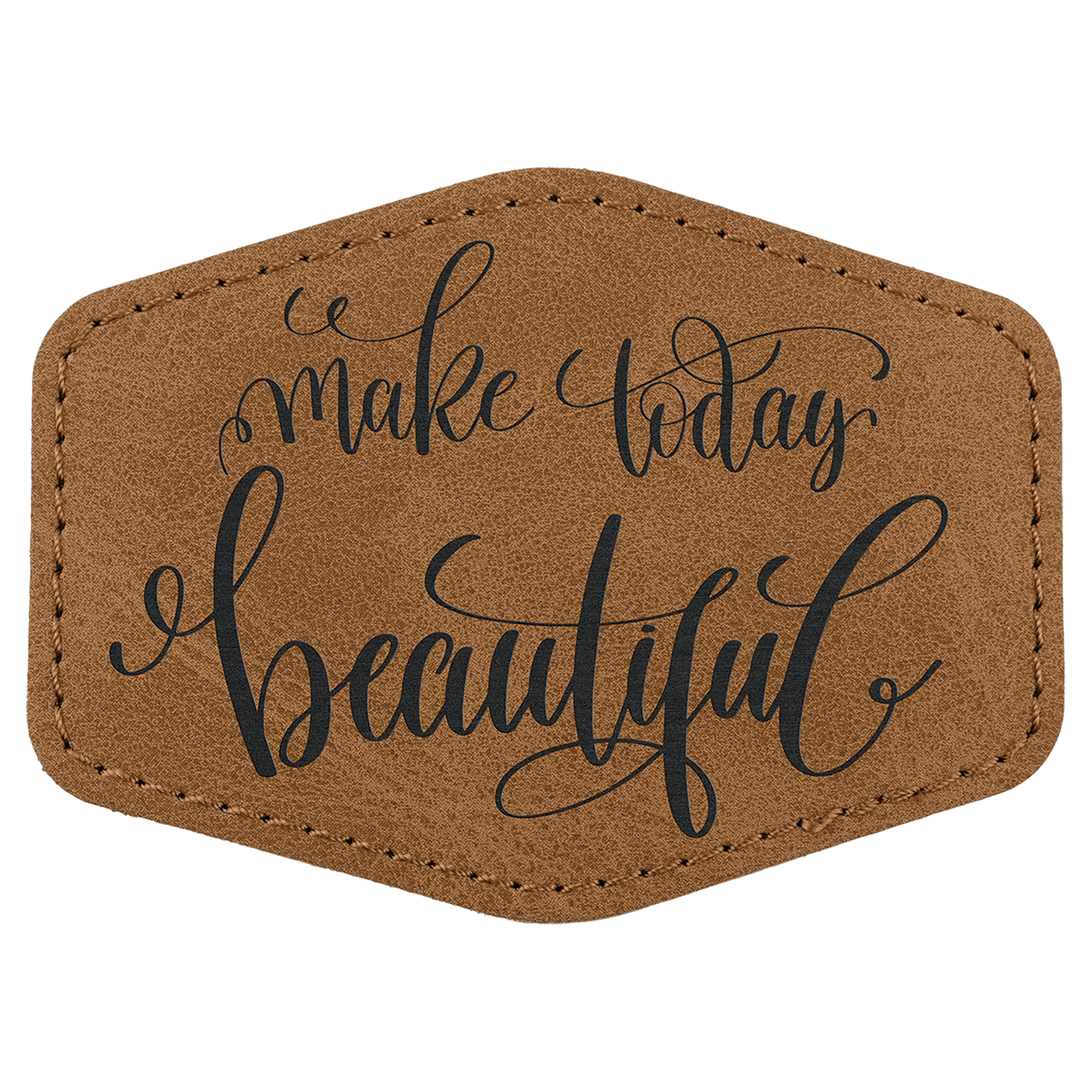 Hex Patch with Kota Pro Adhesive - Laserable Leatherette, Creekside Collecttion 3 1/2" x 2 1/2", Medium Brown