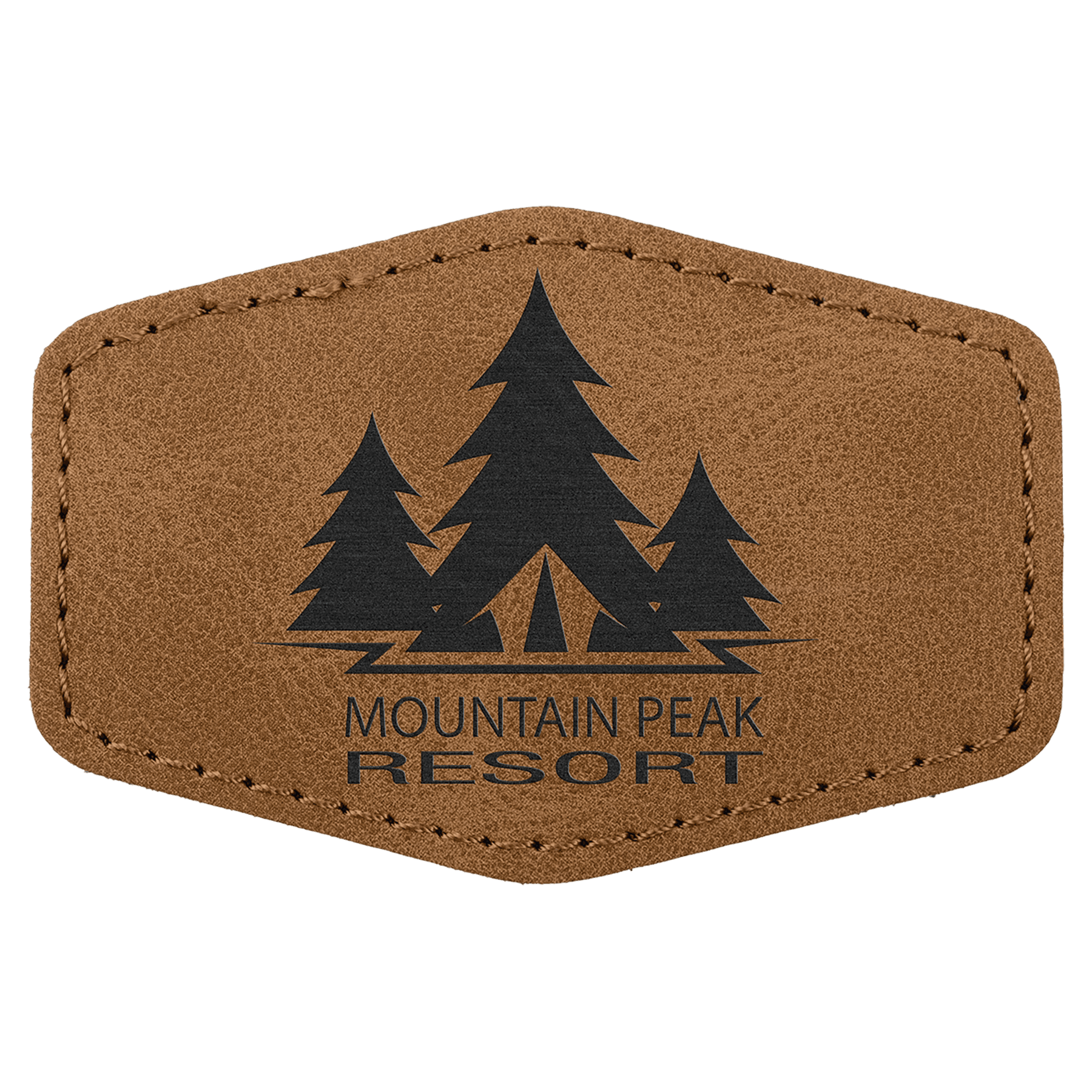 3" x 2" Medium Brown Premier Laserable Leatherette Hex Patch with Kota Pro Adhesive - Creekside Collection