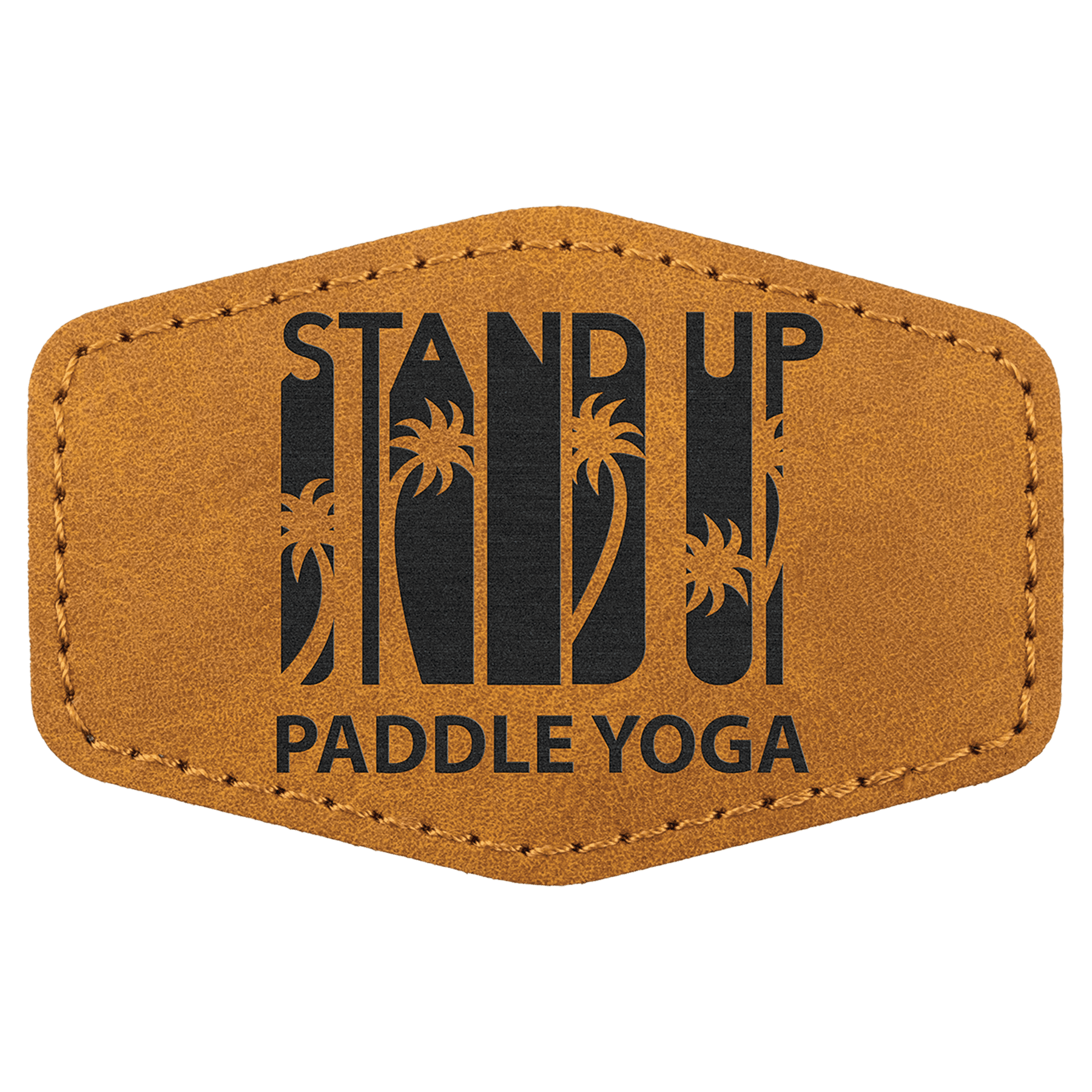 3" x 2" Light Brown Premier Laserable Leatherette Hex Patch with Kota Pro Adhesive- Creekside Collection