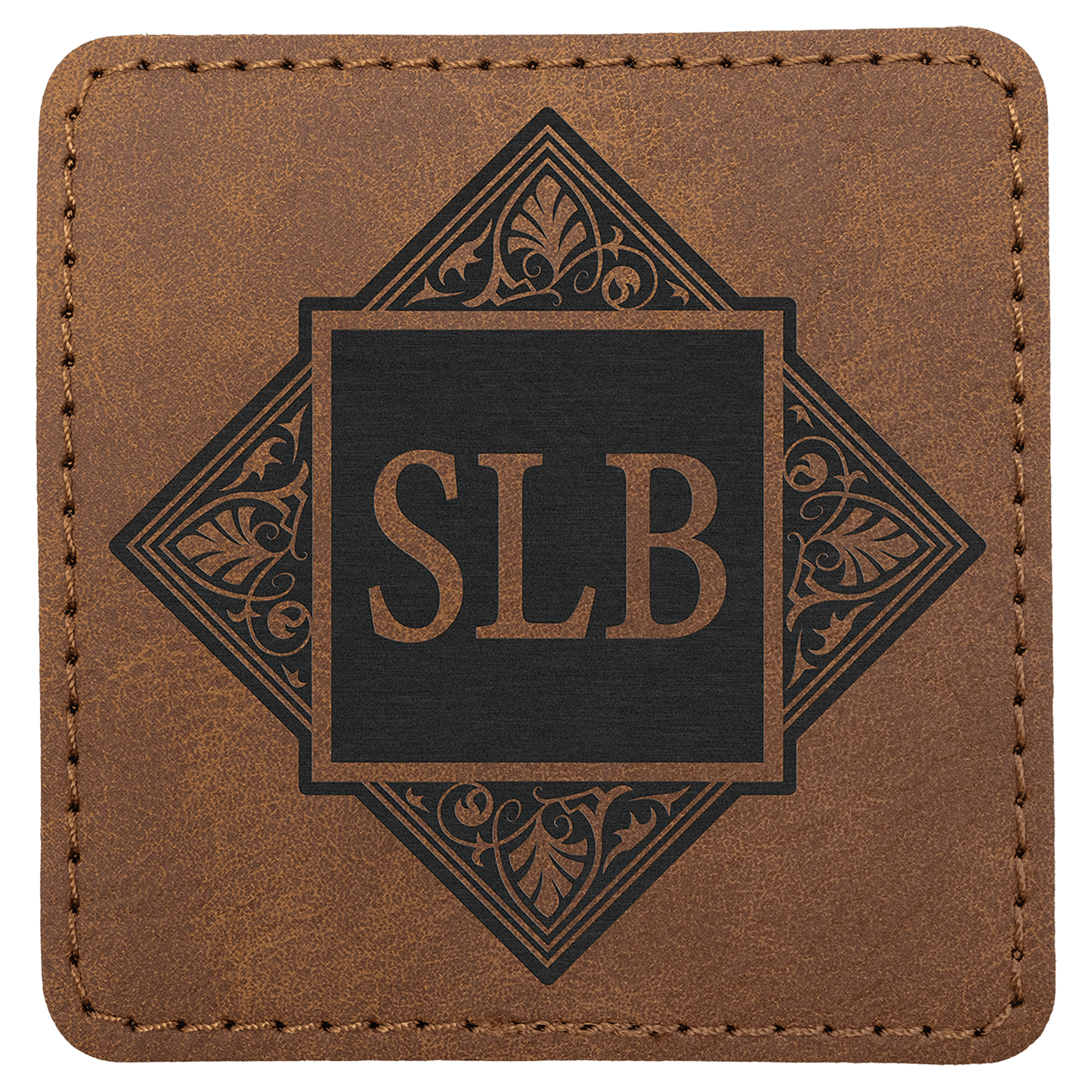 3" x 3" Dark Brown Premier Laserable Leatherette Square Patch with Kota Pro Adhesive - Creekside Collection