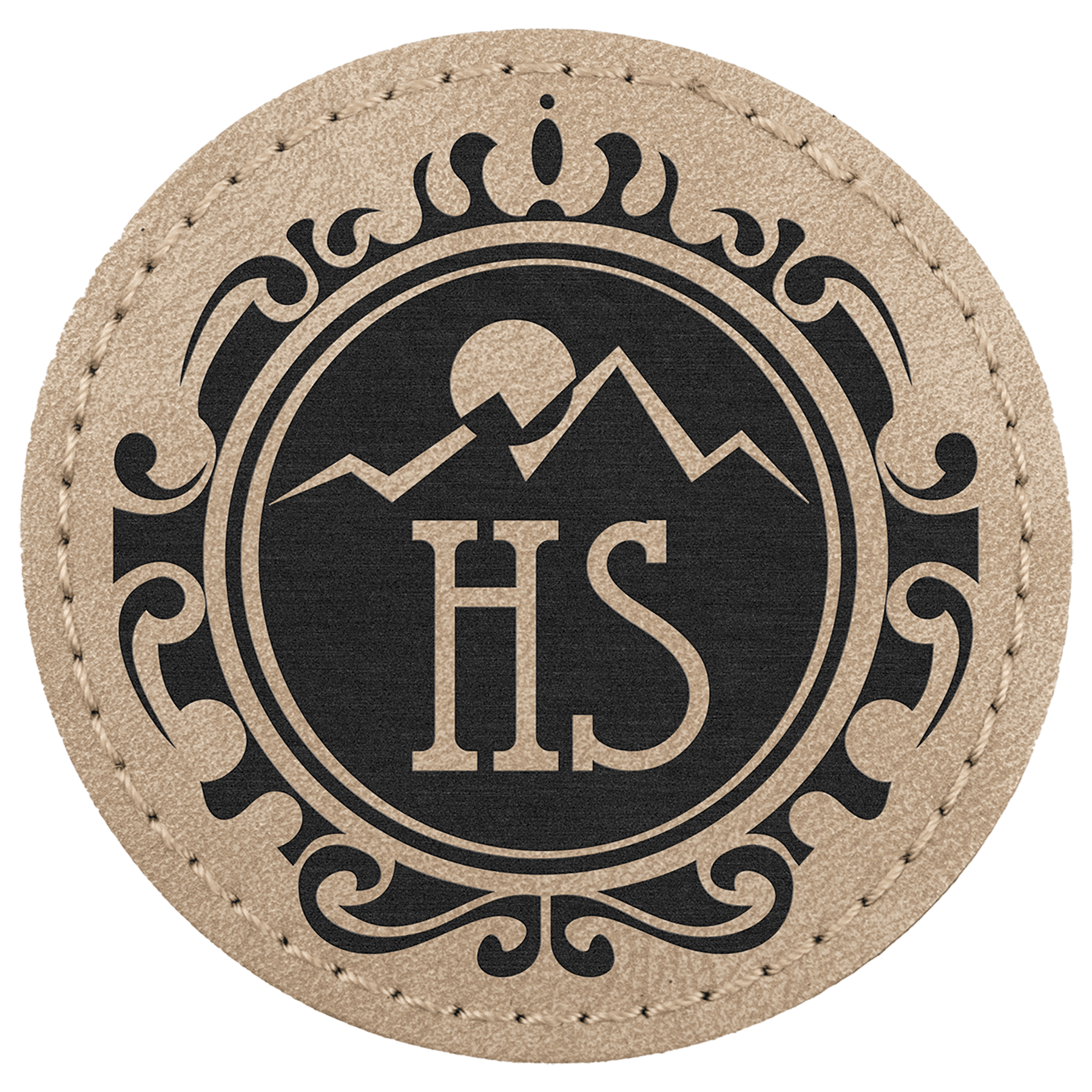 2 1/2" Light Tan Premier Laserable Leatherette Round Patch with Kota Pro Adhesive - Creekside Collection