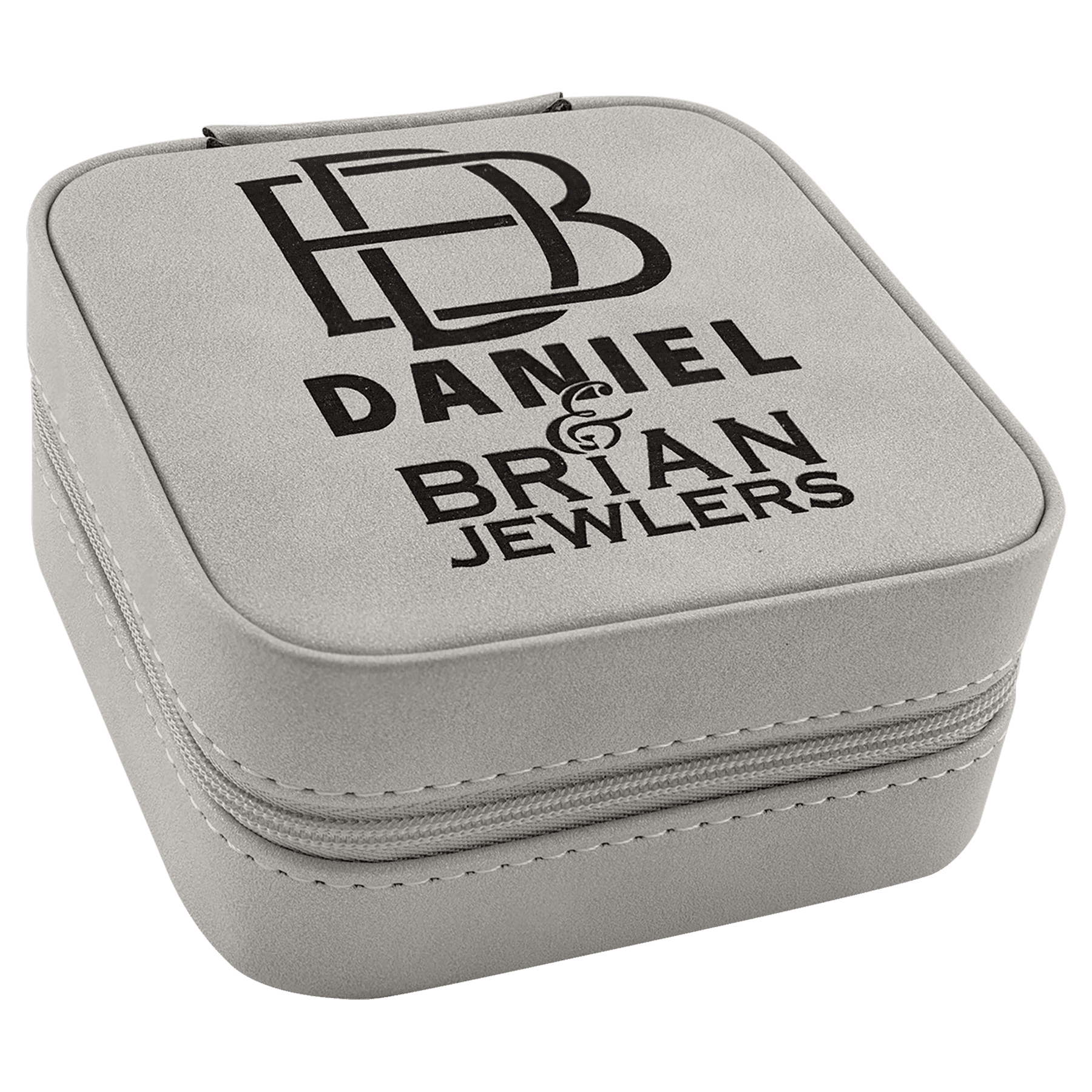 Travel Jewelry Box - Laserable Leatherette, Creekside Collection, 4" x 4", Light Gray