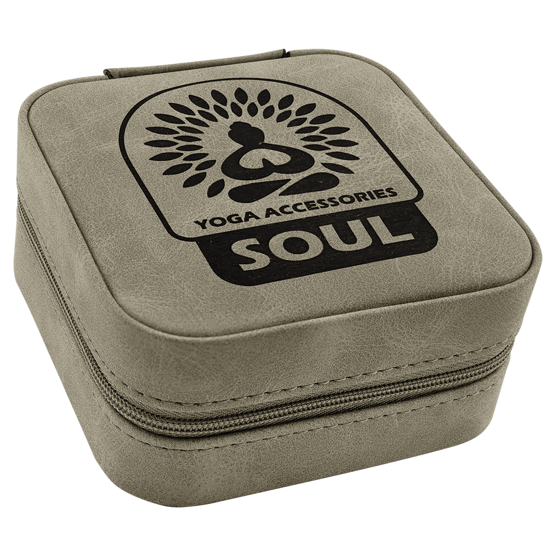 Travel Jewelry Box - Laserable Leatherette, Creekside Collection, 4" x 4", Light Green