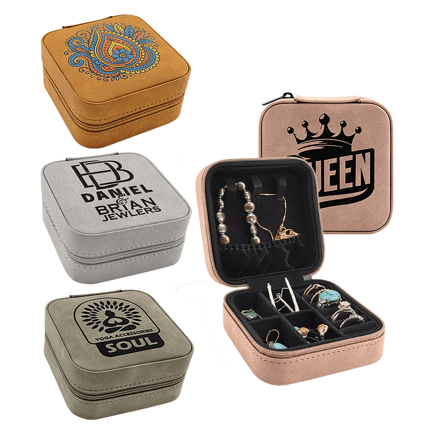 Travel Jewelry Box - Laserable Leatherette, Creekside Collection, 4" x 4", Sample Set