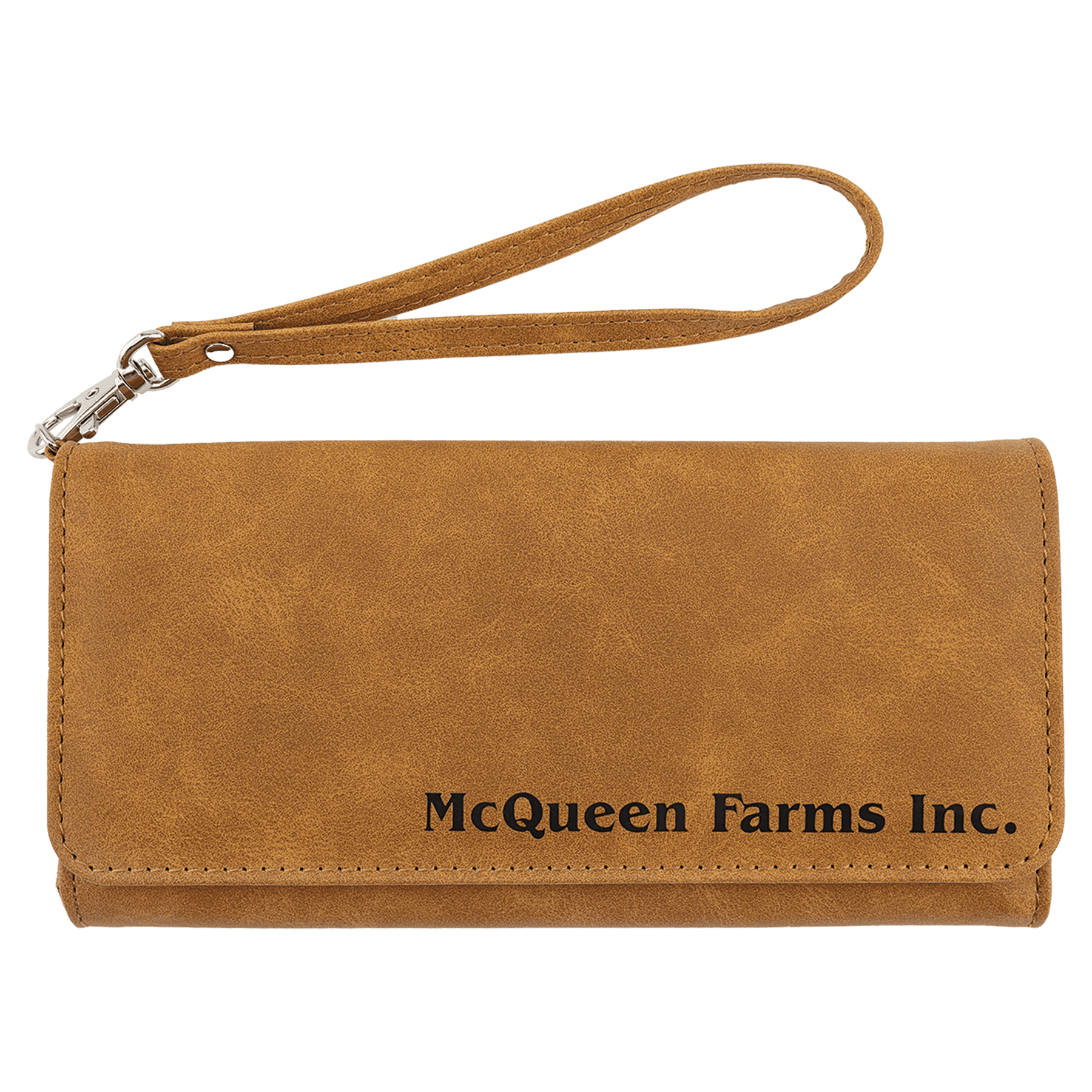 Wallet with Strap - Laserable Leatherette, Creekside Collection, 7 1/2" x 4", Light Brown
