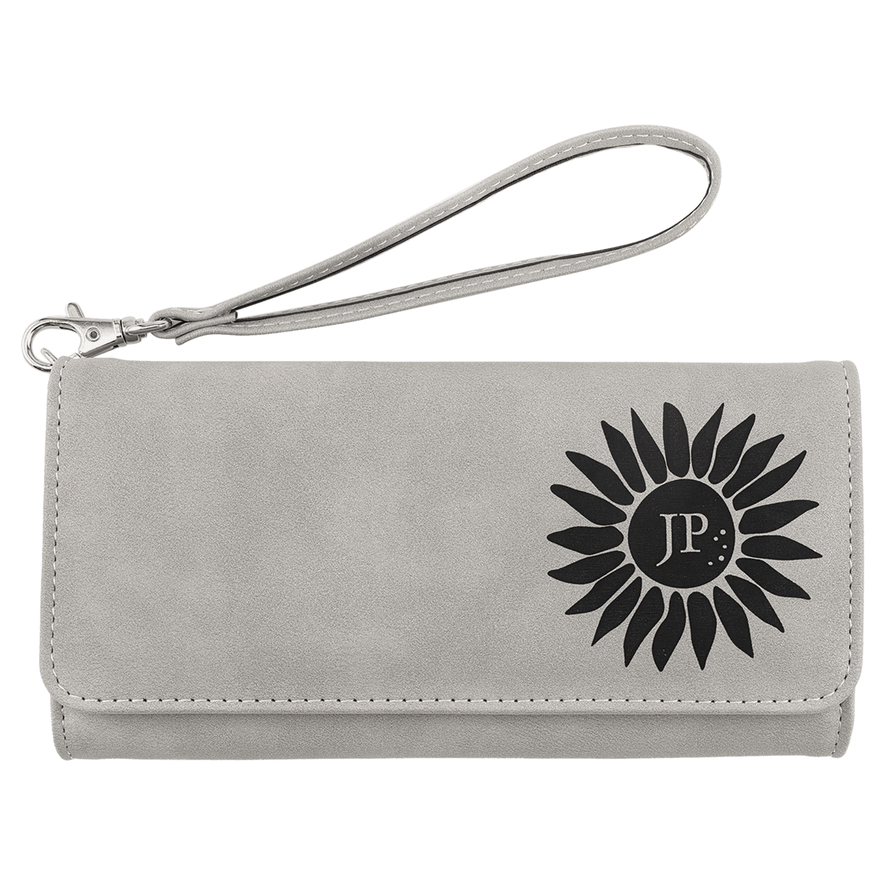 Wallet with Strap - Laserable Leatherette, Creekside Collection, 7 1/2" x 4", Light Gray