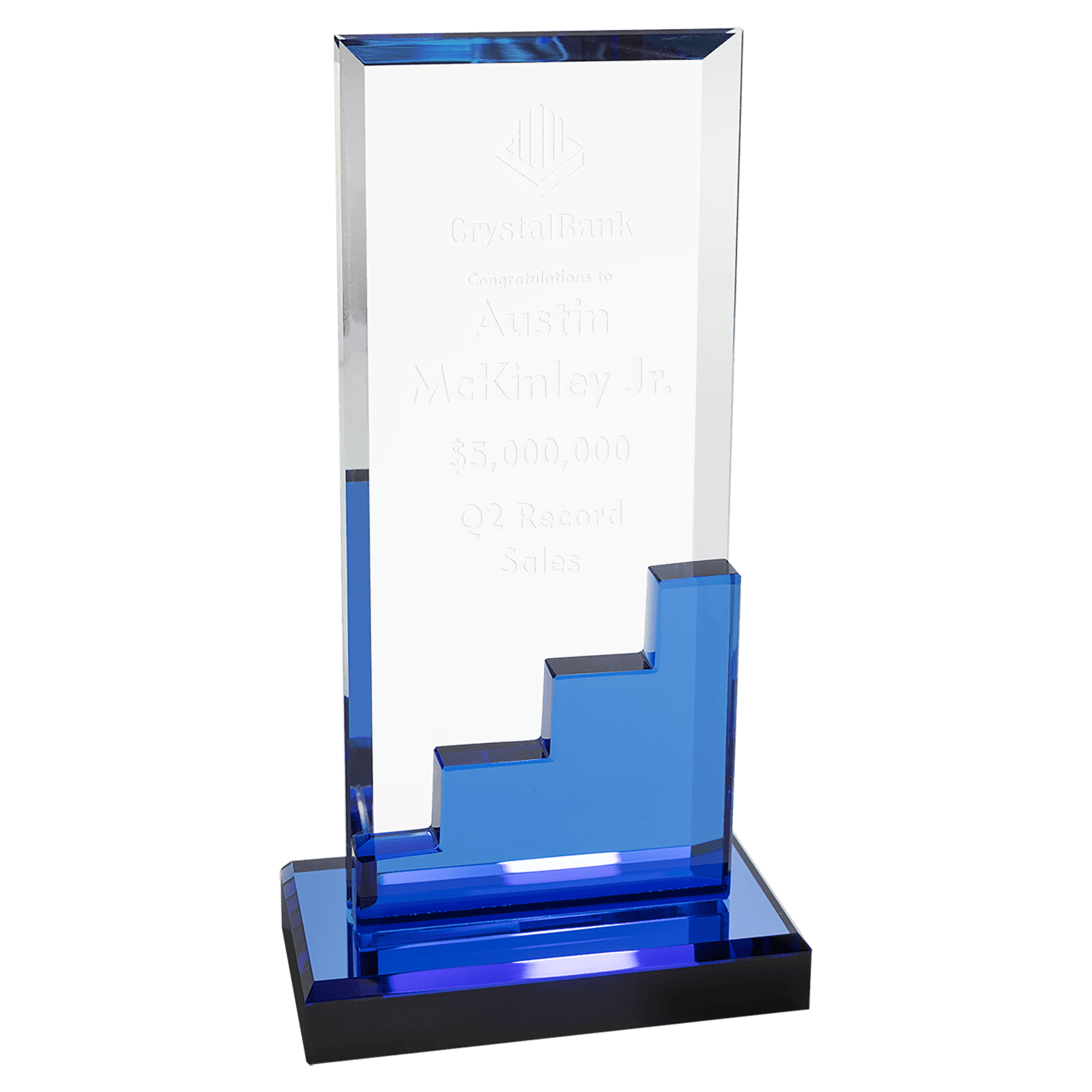 4 1/2" x 8 5/8 Crystal Blue Staircase with Blue Mirror Base