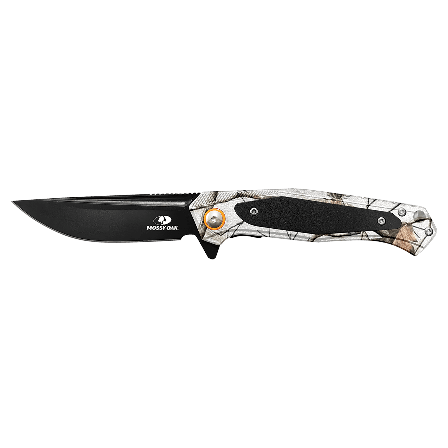 Bison River 4 1/2" White Camo with Black Aluminum Everyday Carry Knife-Mossy Oak