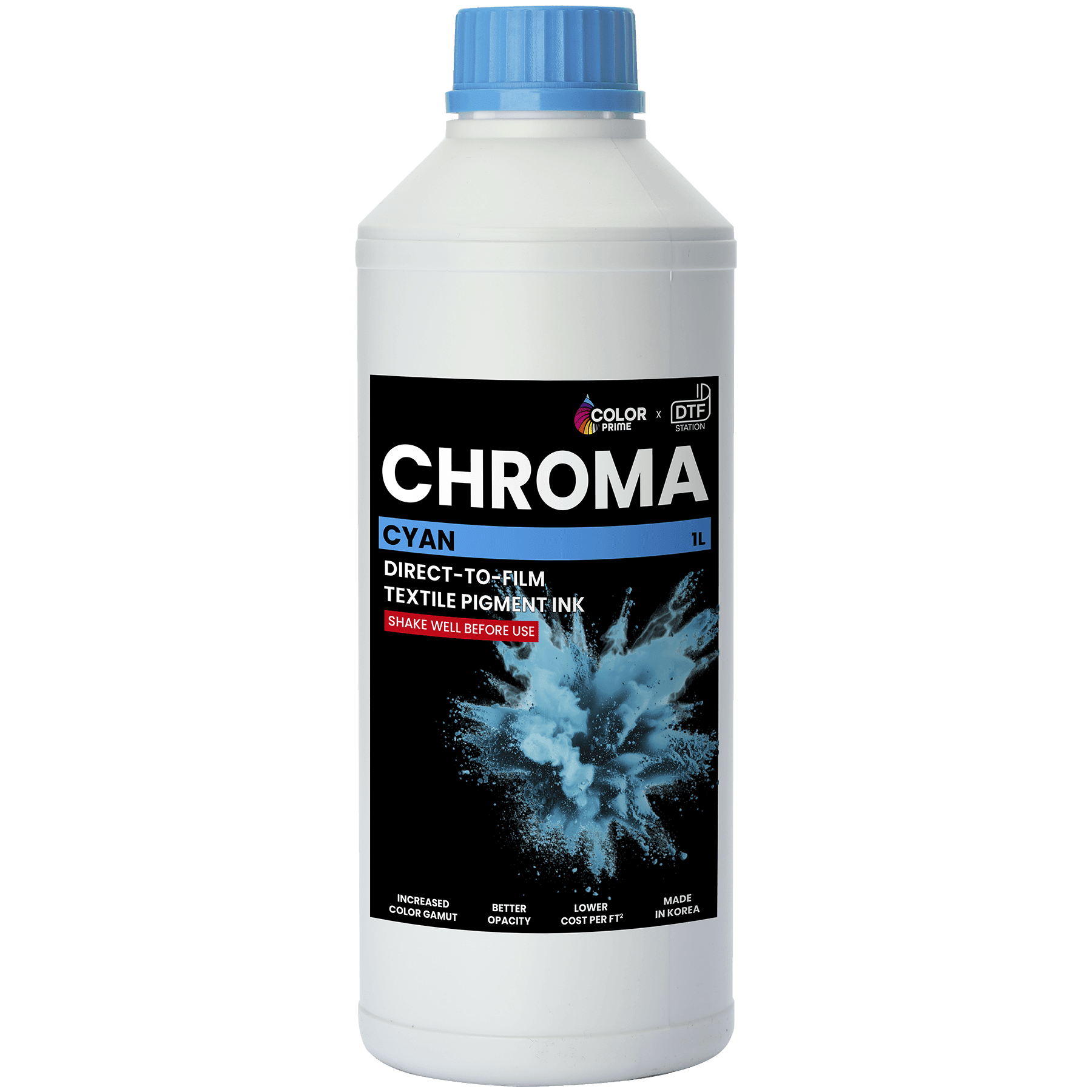 DTF Station Cyan Color Prime Chroma Ink Cartridge, 1.0 L