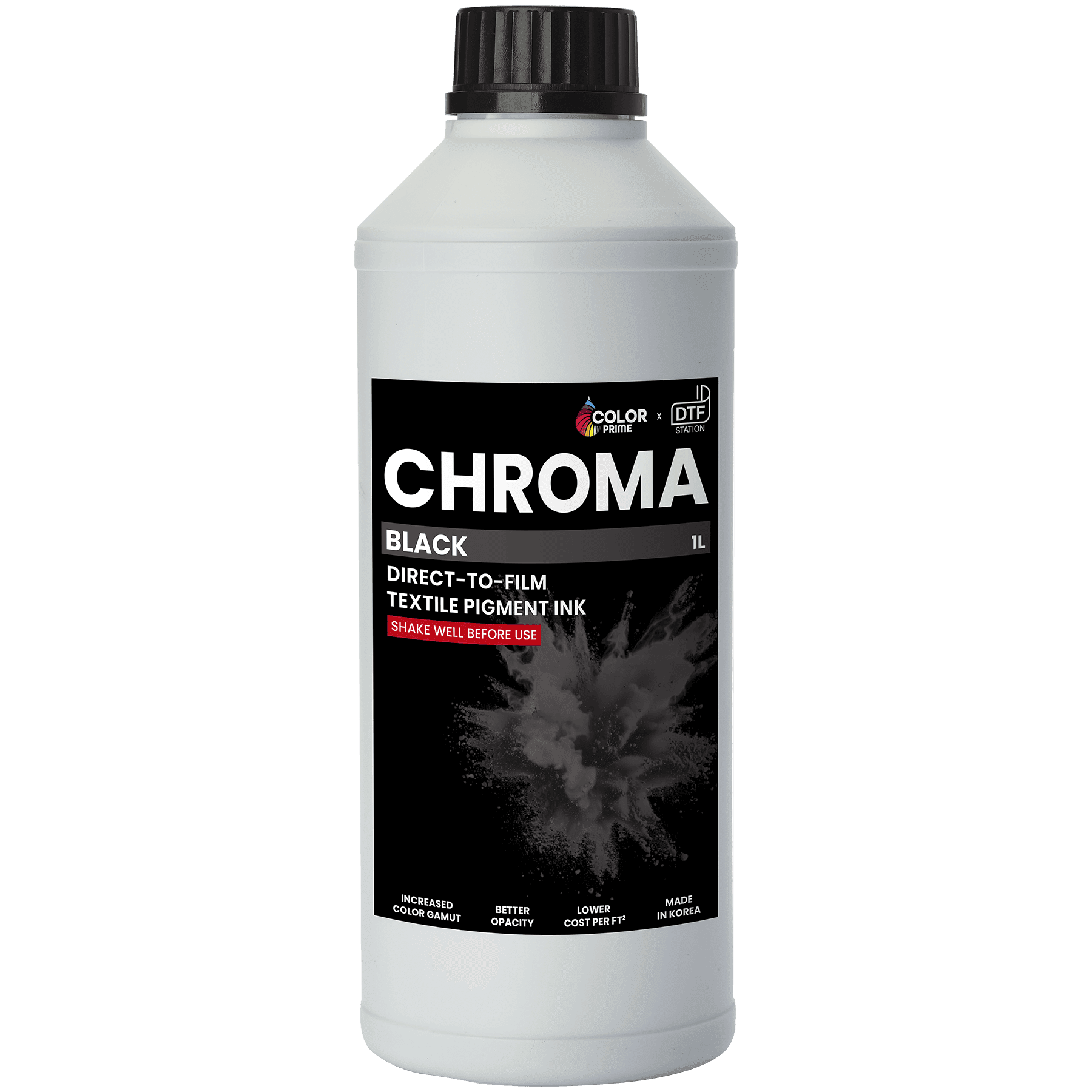 DTF Station Black Color Prime Chroma Ink Cartridge, 1.0 L