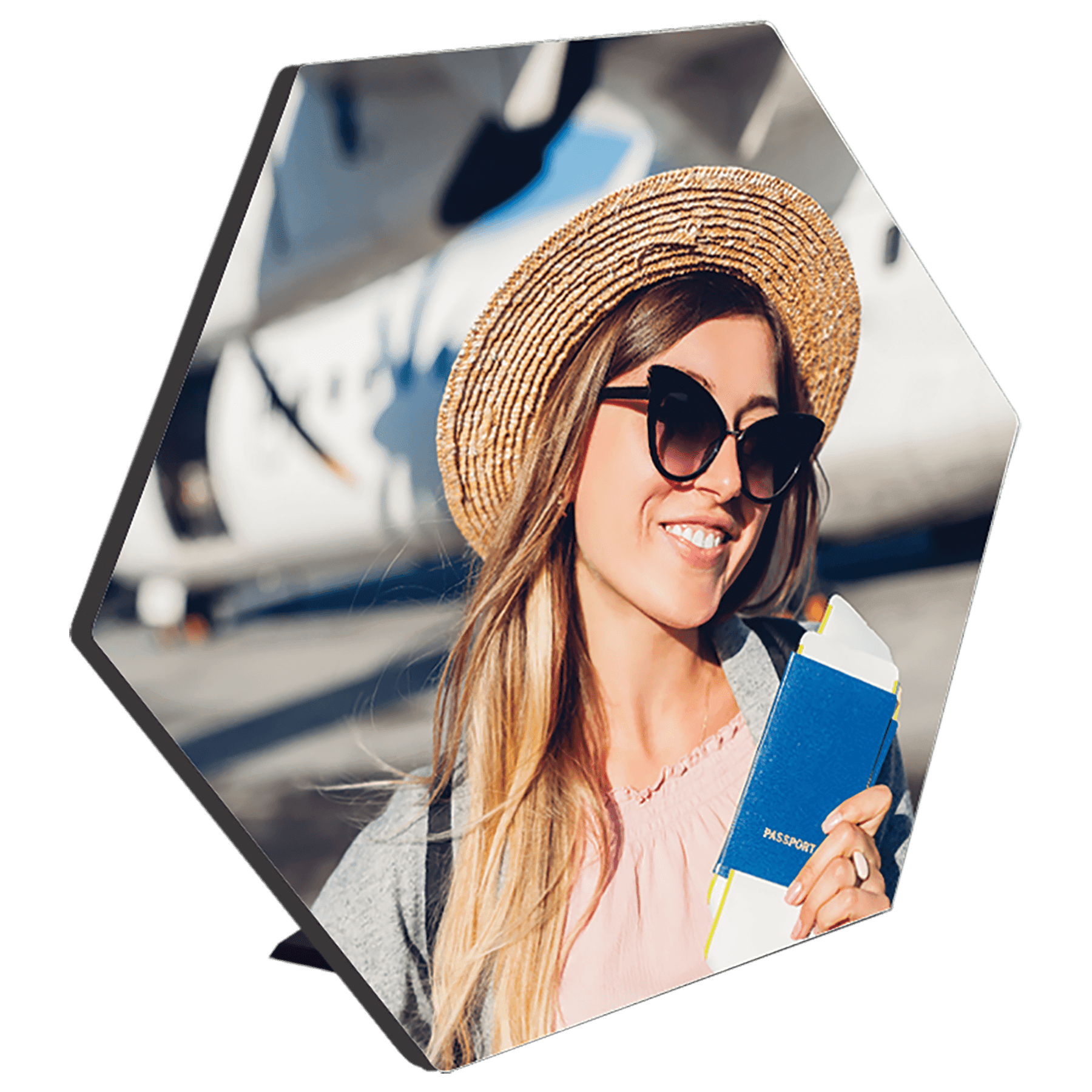 7.5" x 6.53" White ChromaLuxe MDF Hexagon Photo Panel with Kickstand