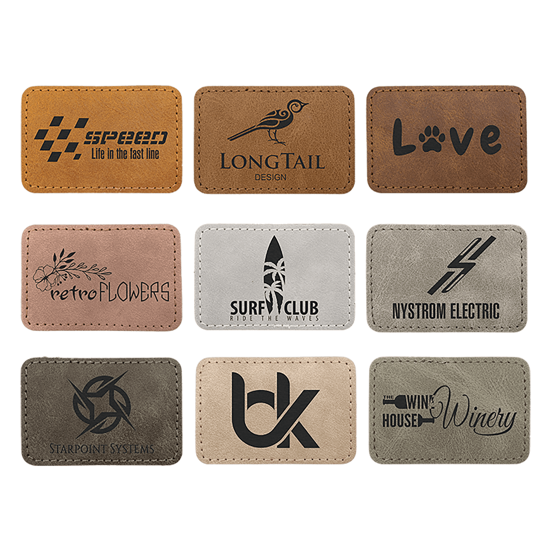 3" x 2" Premier Laserable Leatherette Rectangle Patch with Kota Pro Adhesive - Creekside Collection Sample Set