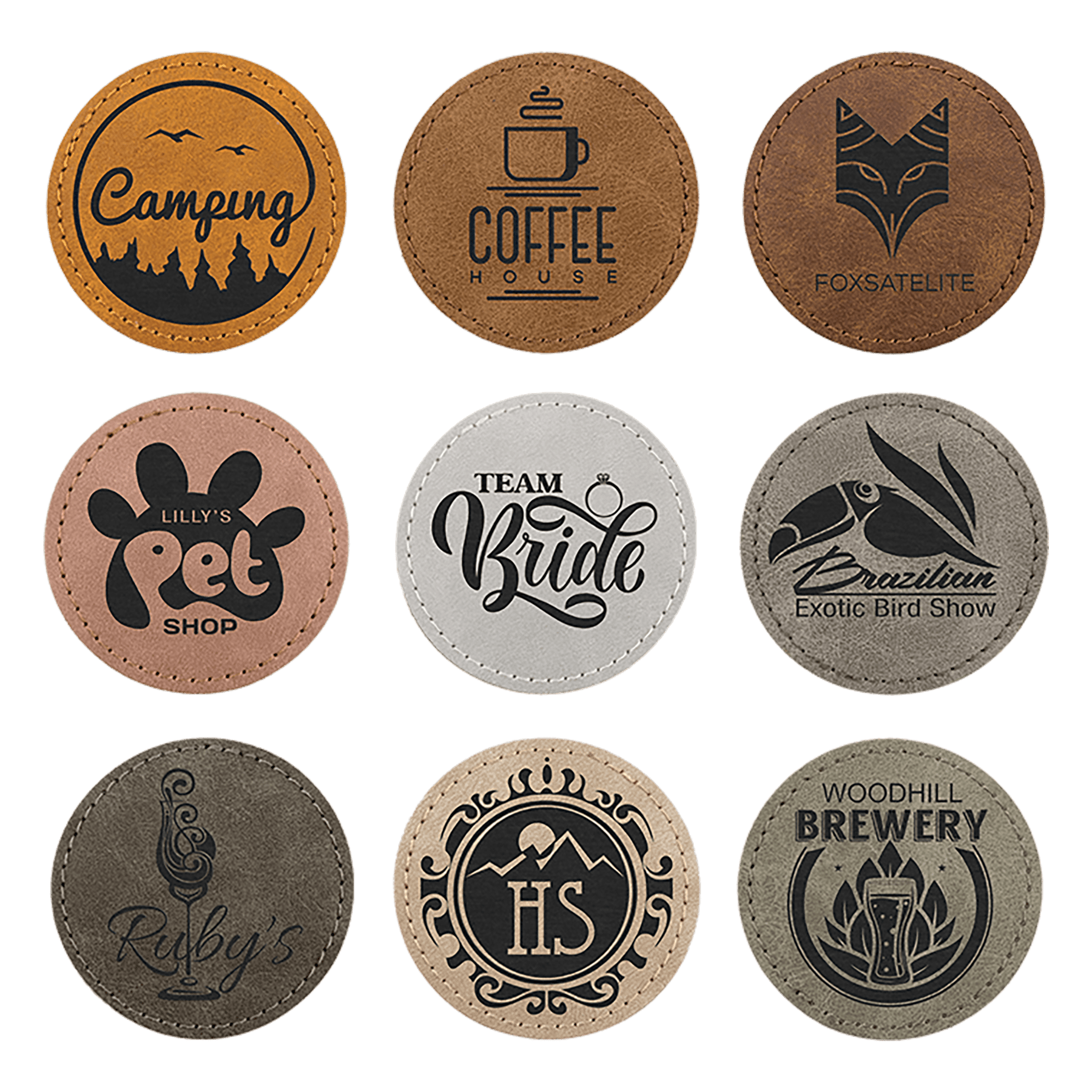 2 1/2" Round Premier Laserable Leatherette Round Patch with Kota Pro Adhesive - Creekside Collection Sample Set