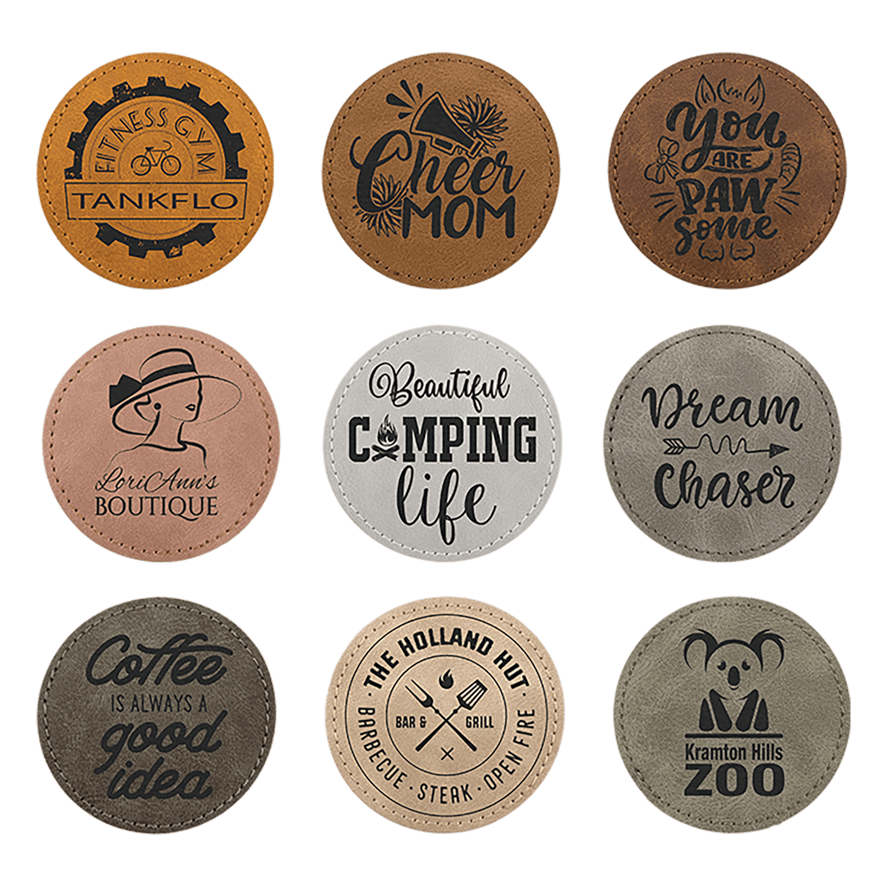 3" Round Premier Laserable Leatherette Round Patch with Kota Pro Adhesive - Creekside Collection Sample Set