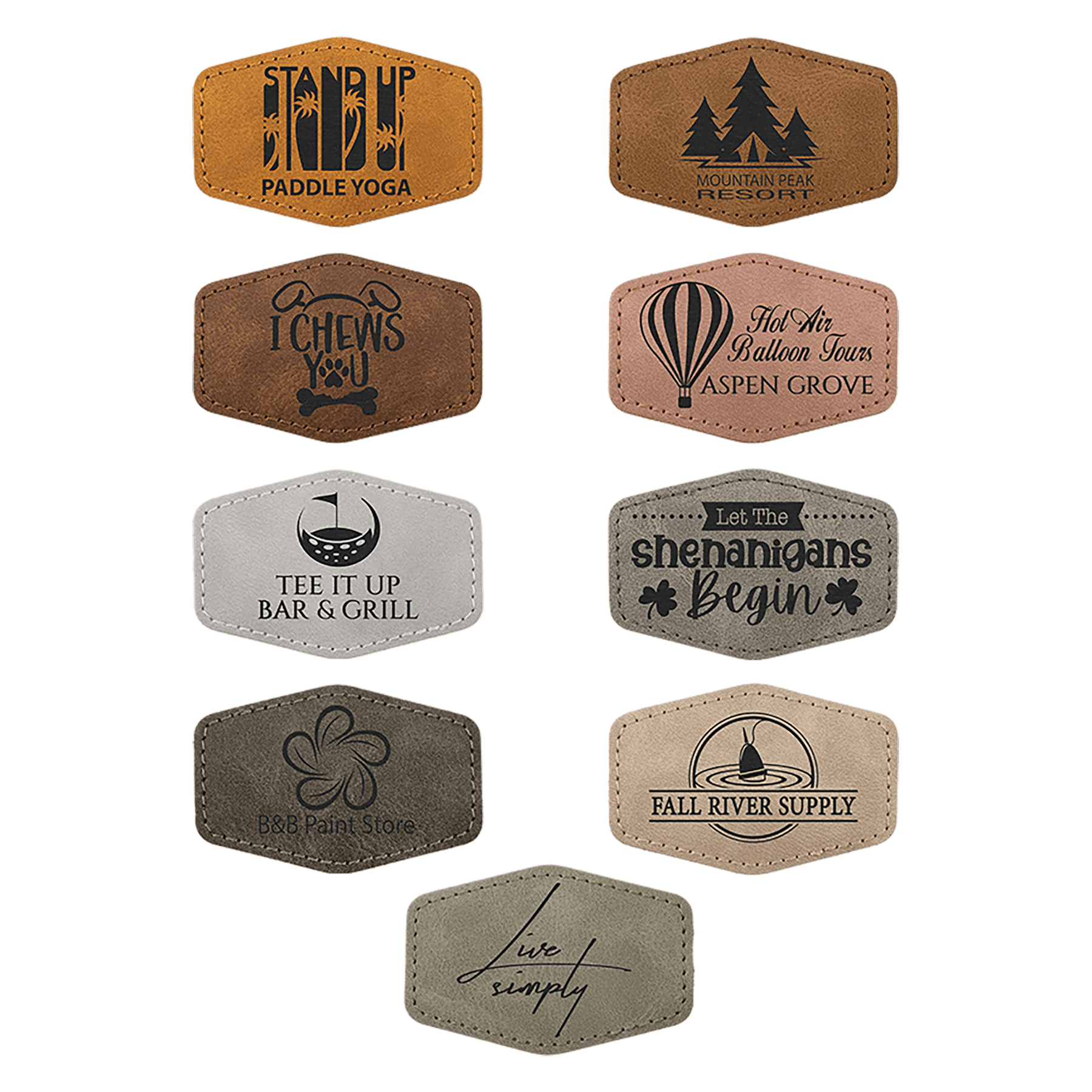 3" x 2" Laserable Leatherette Hex Patch with Kota Pro Adhesive - Creekside Collection Sample Set