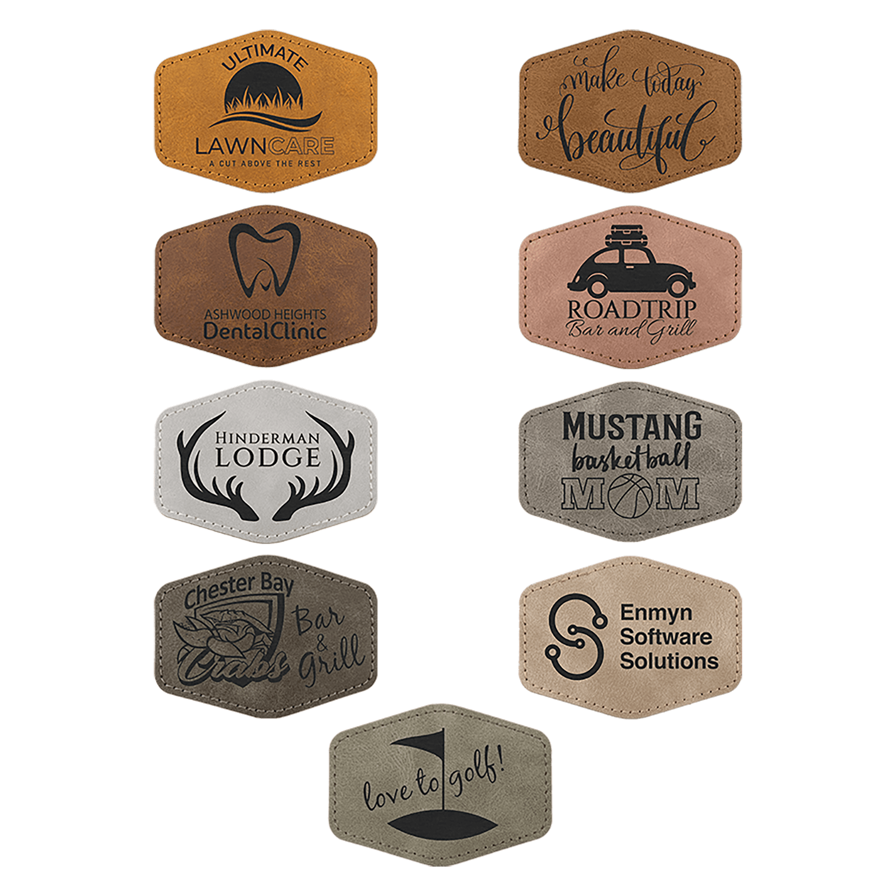 3 1/2" x 2 1/2" Laserable Leatherette Hex Patch with Kota Pro Adhesive - Creekside Collection Sample Set