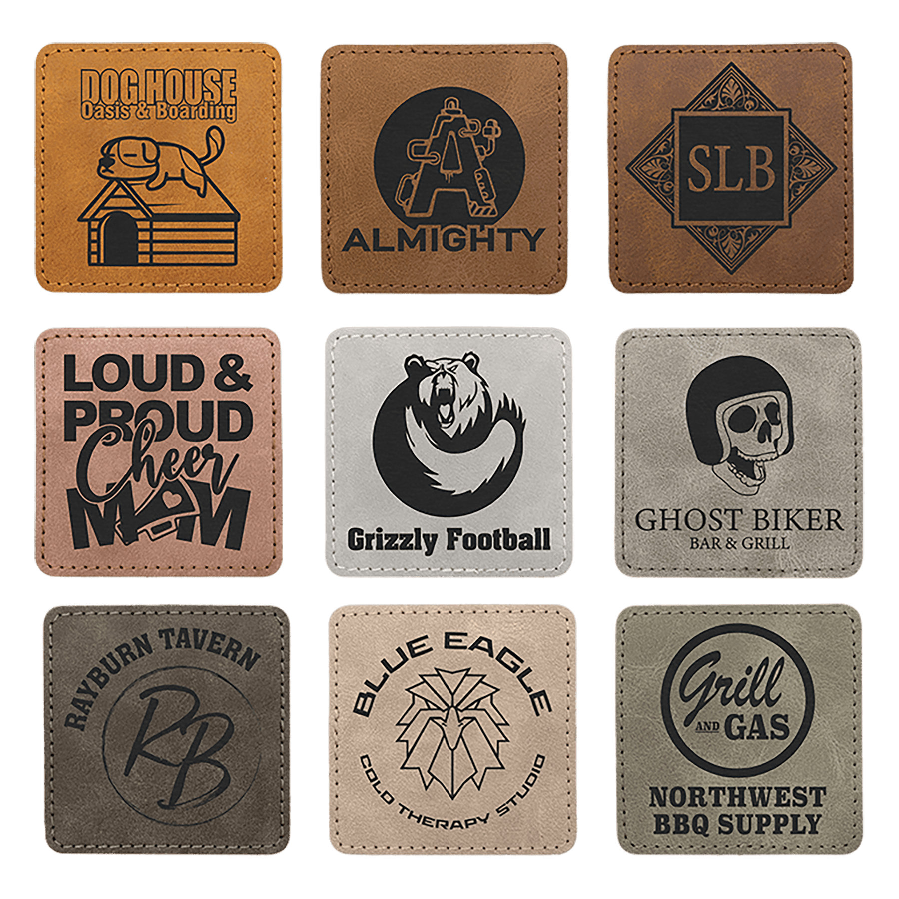 3" x 3" Laserable Leatherette Square Patch with Kota Pro Adhesive - Creekside Collection Sample Set