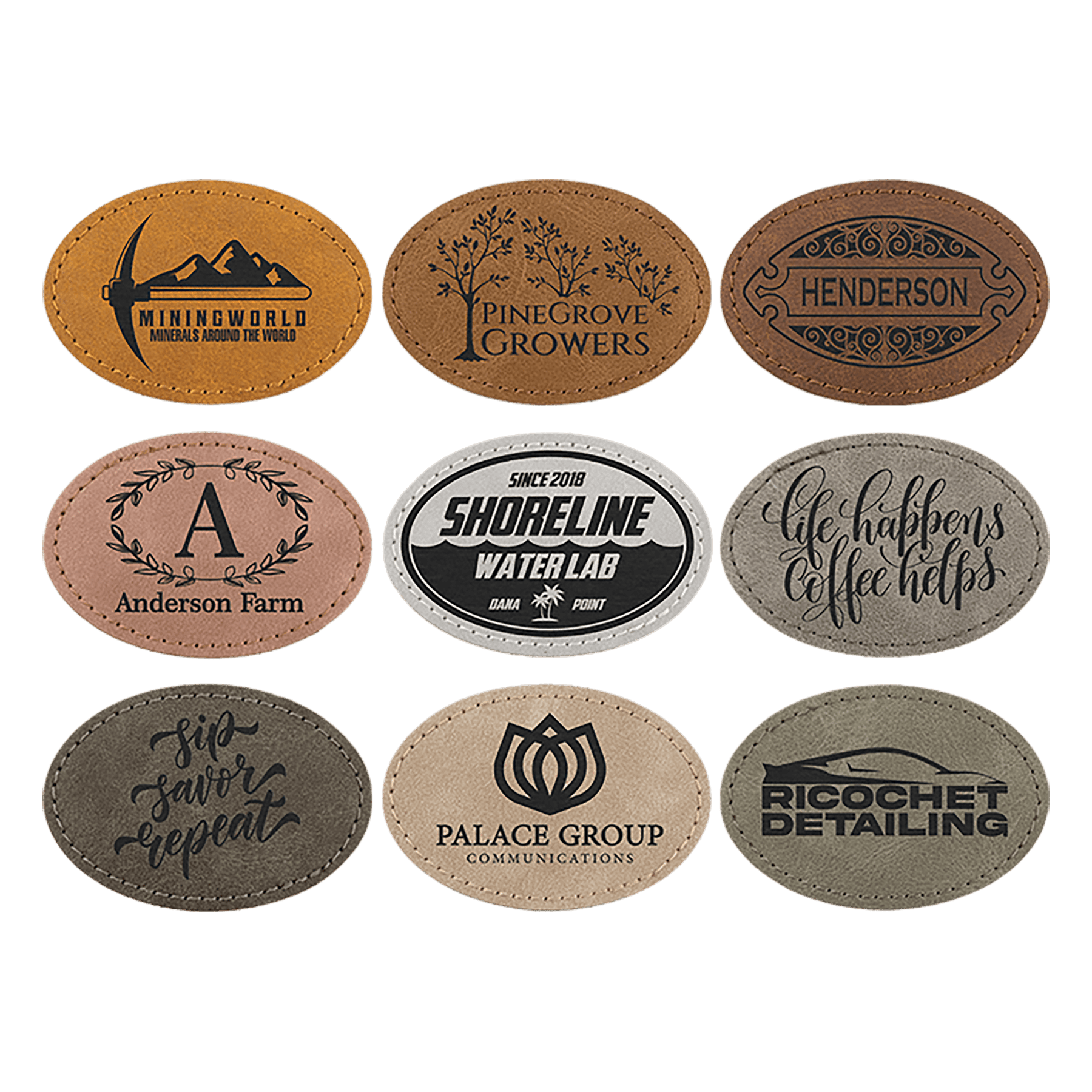 3" x 2" Laserable Leatherette Oval Patch with Kota Pro Adhesive - Creekside Collection Sample Set