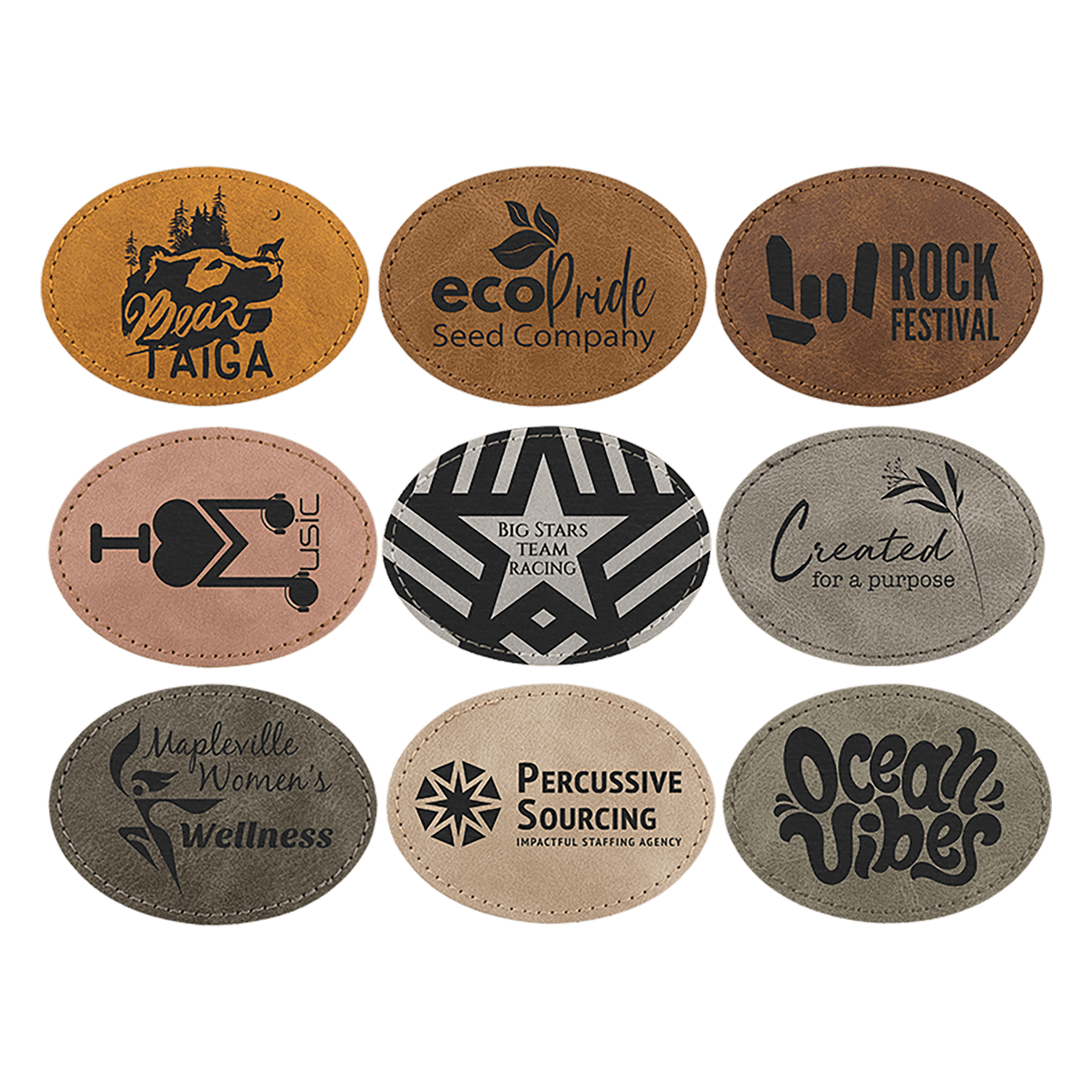 3 1/2" x 2 1/2" Laserable Leatherette Oval Patch with Kota Pro Adhesive - Creekside Collection Sample Set