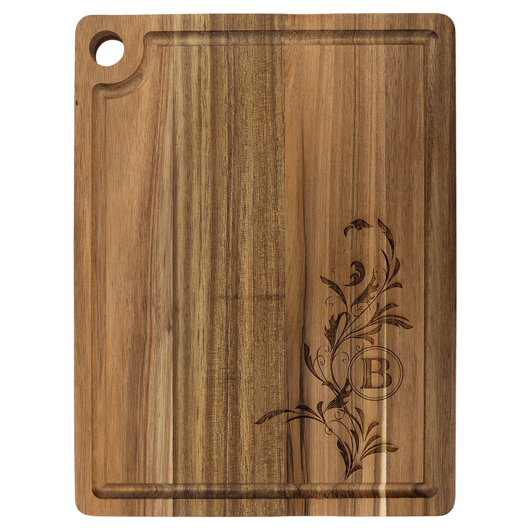 11 1/2" x 8 3/4" Acacia Cutting Board with Drip Ring and Corner Hole