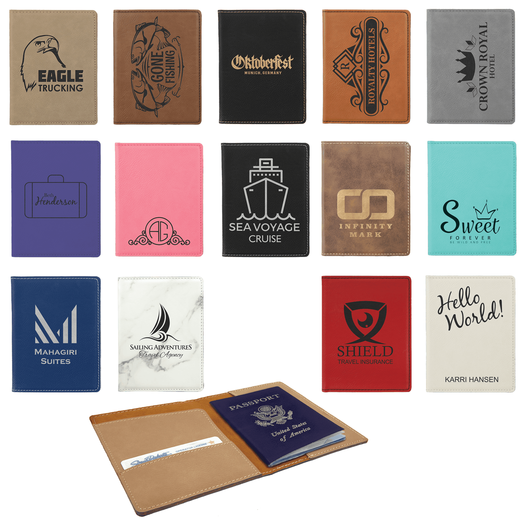 4 1/4" x 5 1/2" Laserable Leatherette Passport Holder Sample Set
