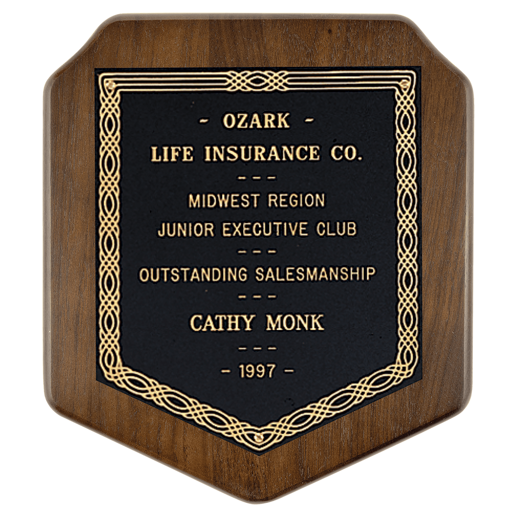 7" x 8" Jewelers Black Laserable Gold Border Plate on an American Walnut Plaque- Sheffield Series