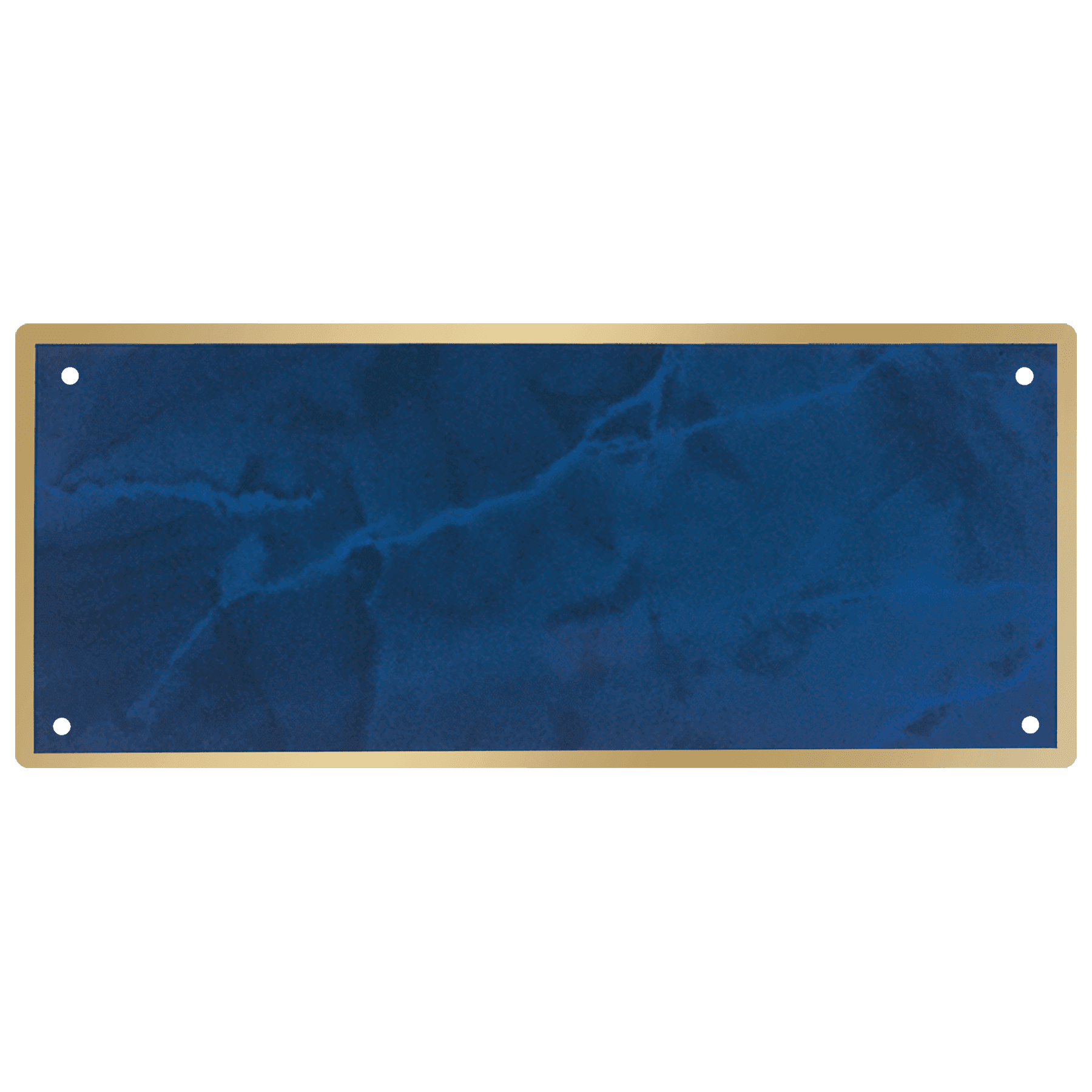 3 1/2" x 10 1/8" Sapphire Marble Plate with Gold Border, Four Holes, and Round Corners