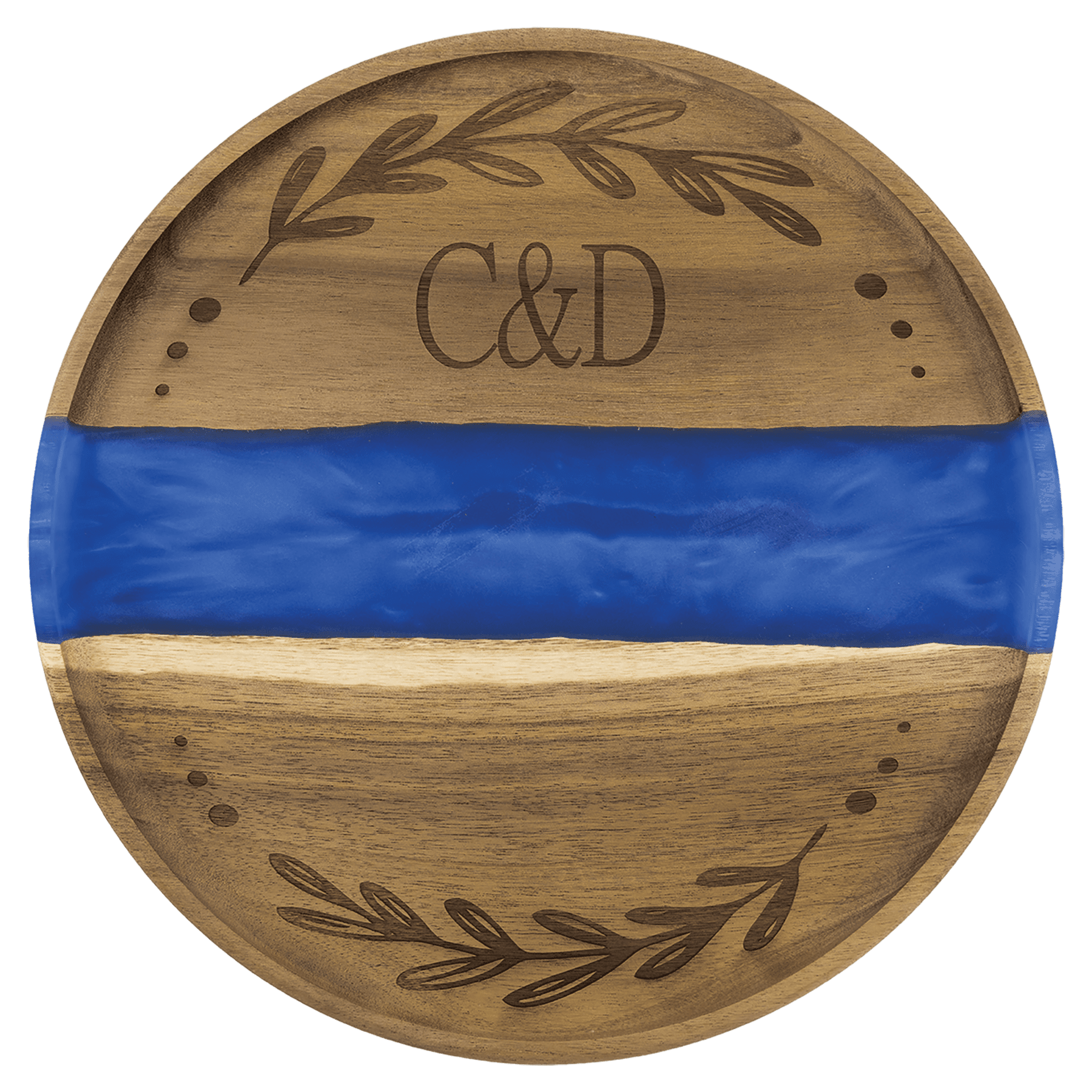 11 3/4" x 3/4" Acacia with Blue Pearl Resin Round Serving Tray