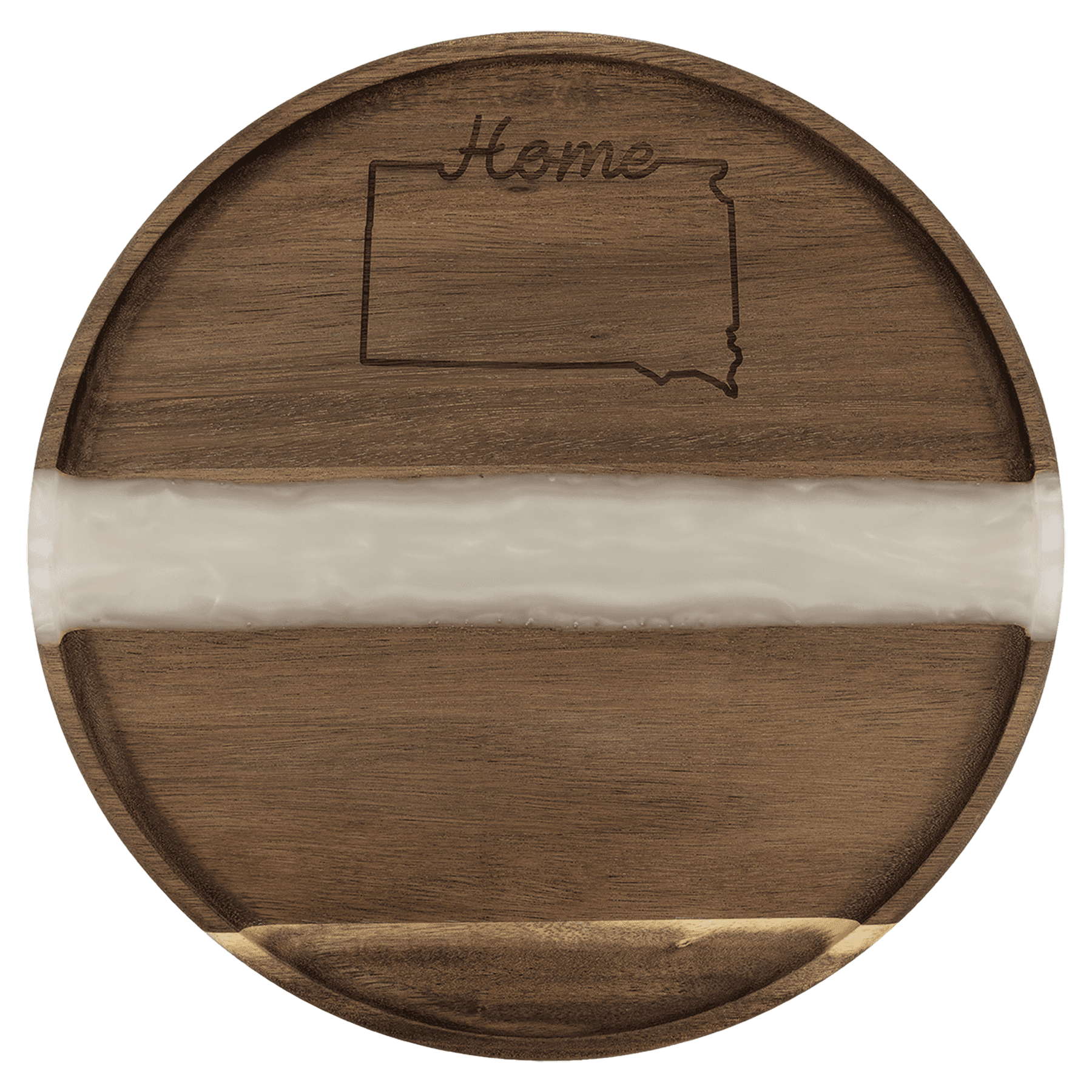 11 3/4" x 3/4" Acacia with White Pearl Resin Round Serving Tray