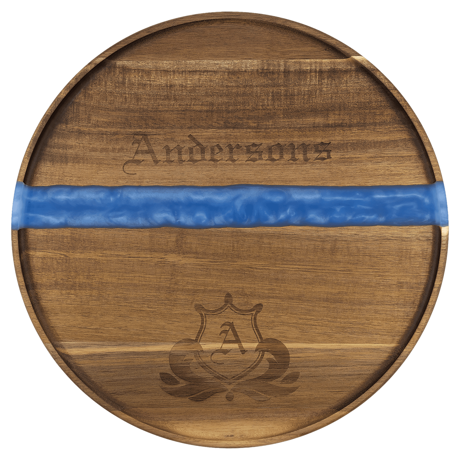 16" x 3/4" Acacia with Blue Pearl Resin Round Serving Tray