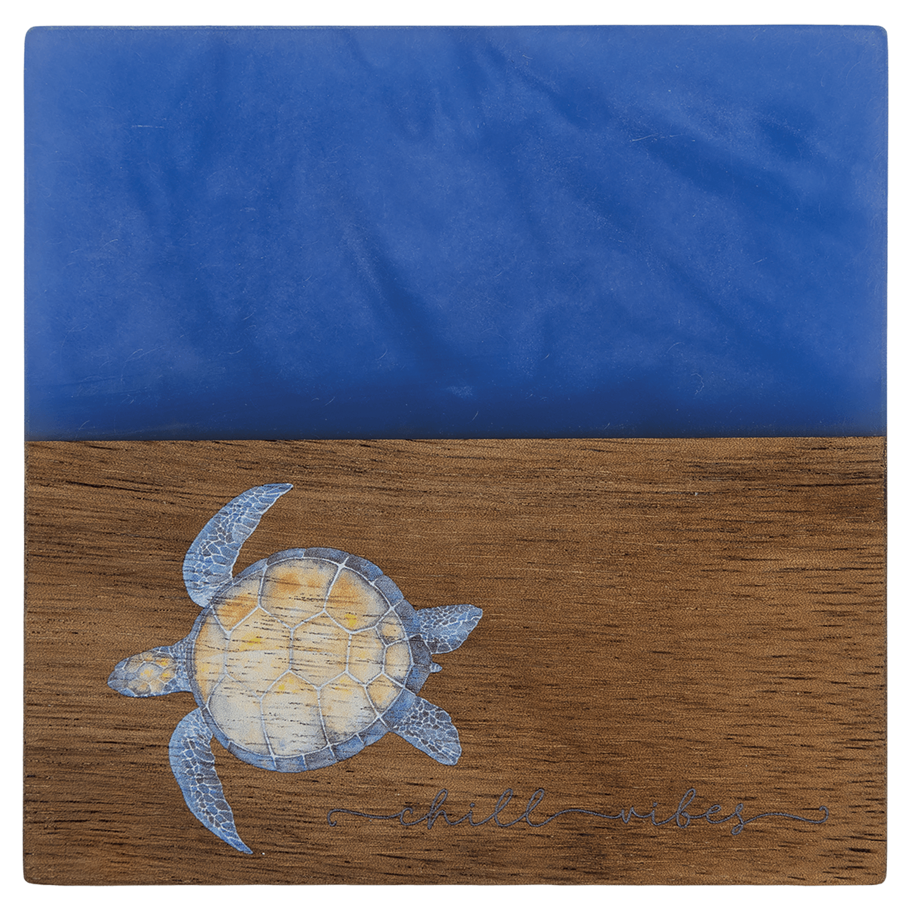 4" x 4" Acacia with Blue Pearl Resin Square Coaster