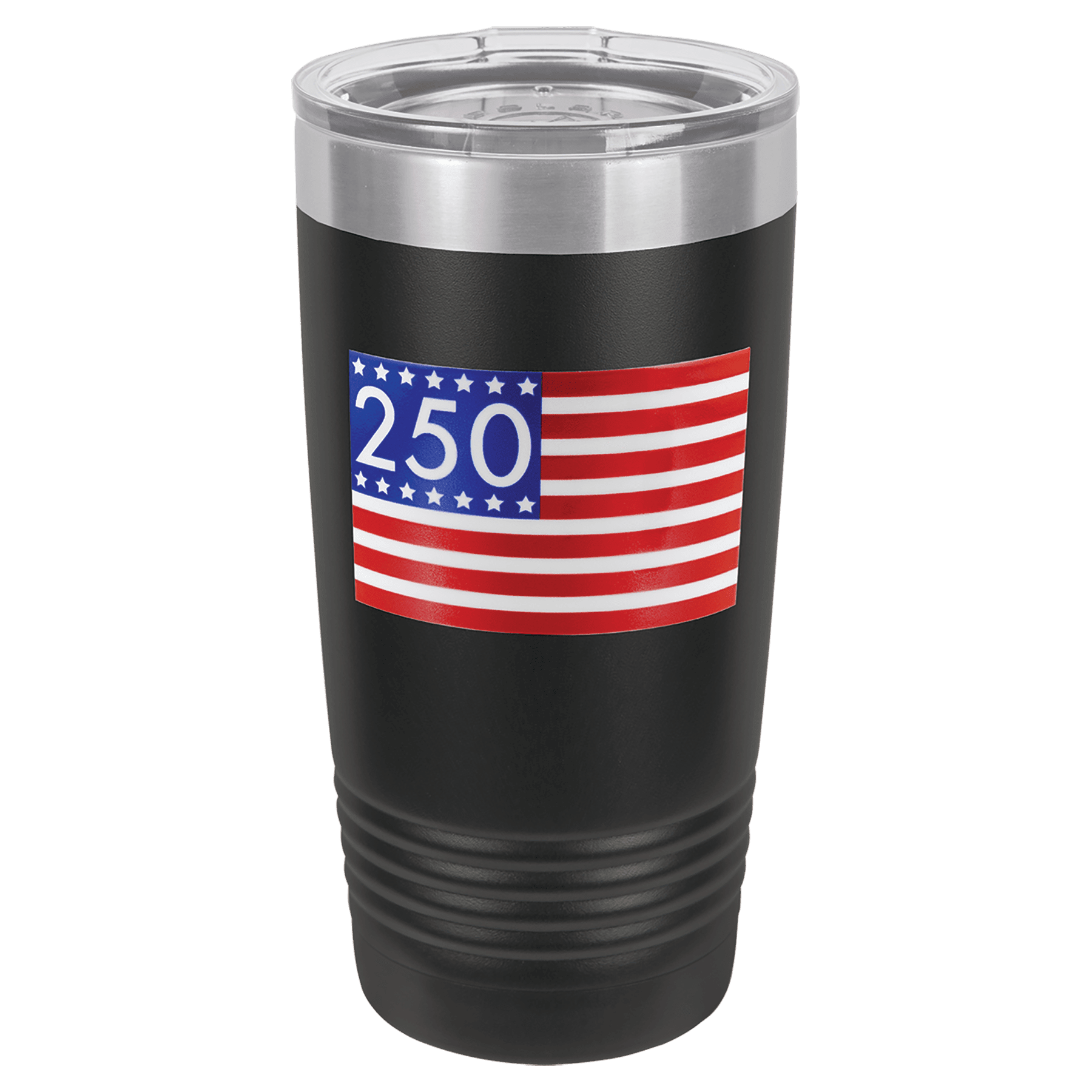 Stars and Stripes 250 UV DTF Sticker on 20 oz. Black Polar Camel Tumbler