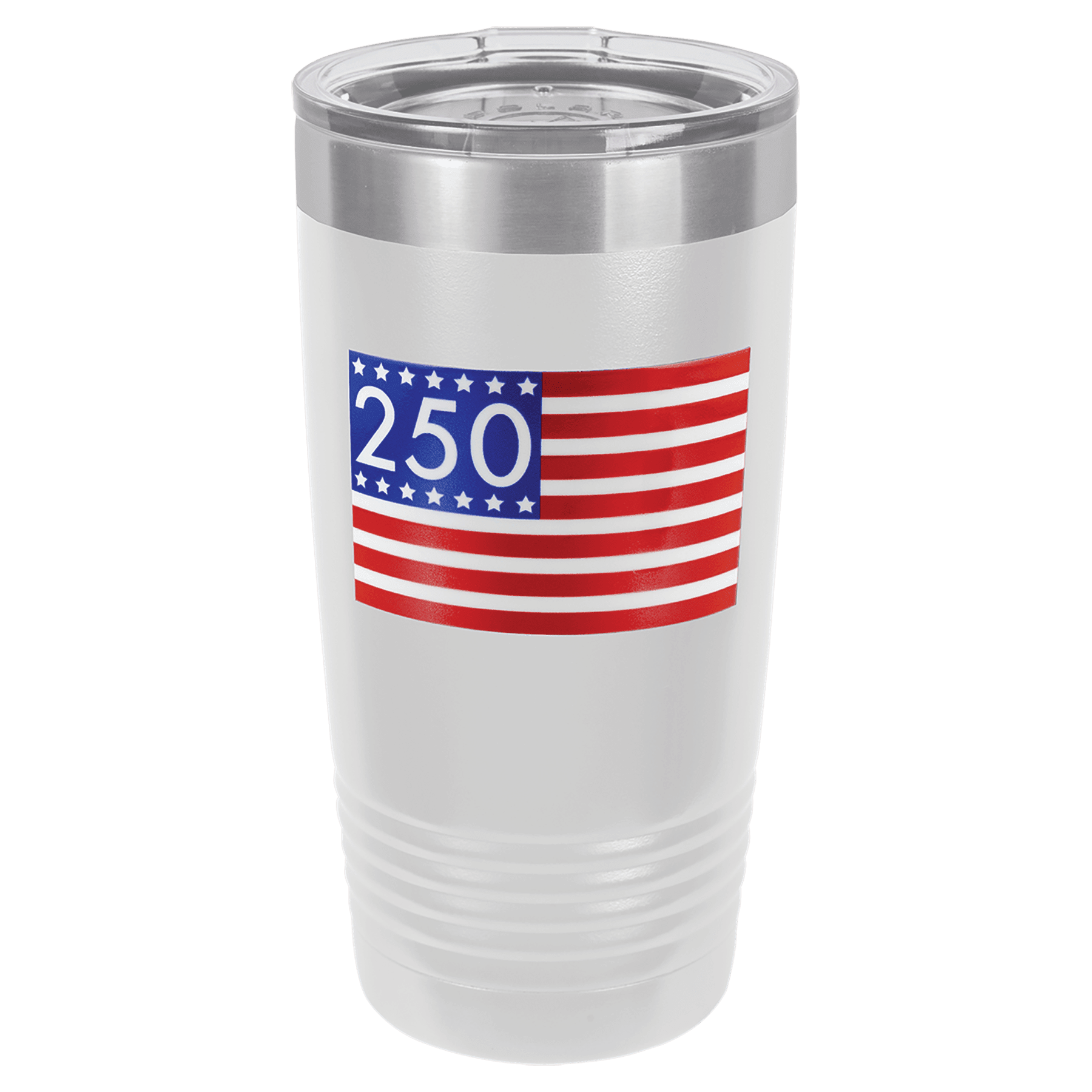Stars and Stripes 250 UV DTF Sticker on 20 oz. White Polar Camel Tumbler